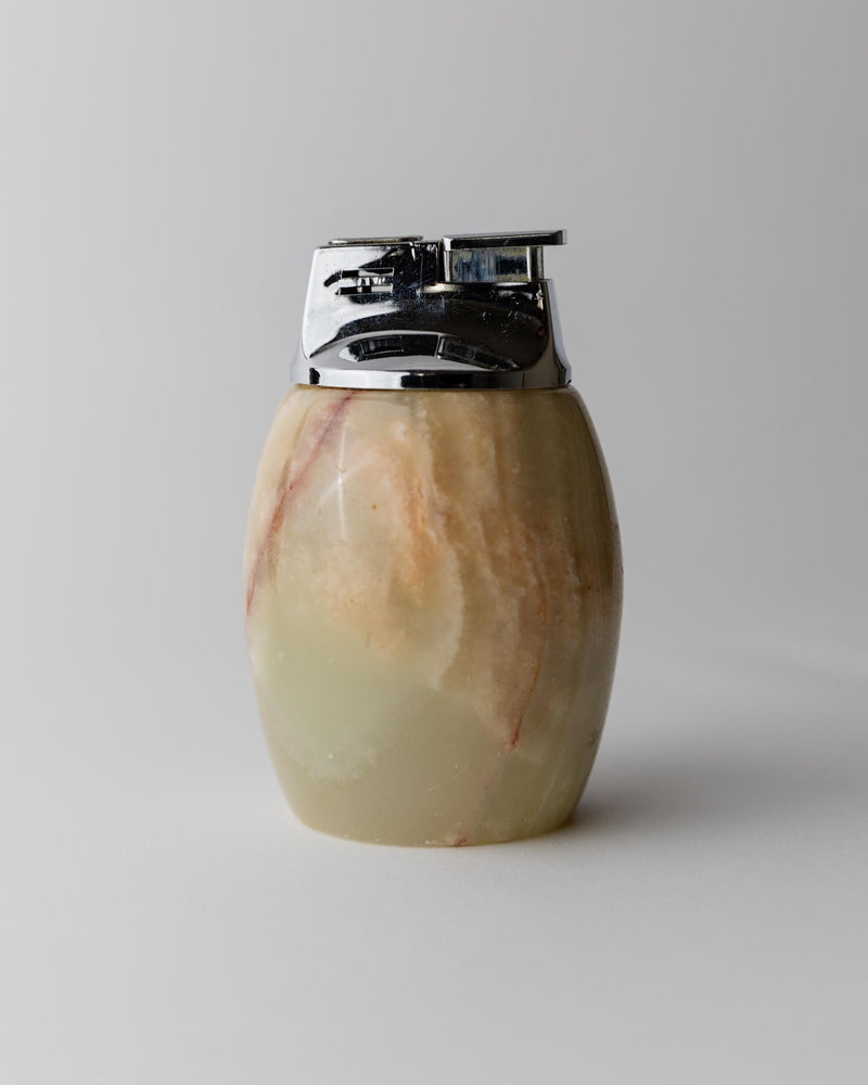 Vintage 1960s Alabaster Table Lighter, by Piezo Italy, Green Beige Stone Design, Elegant Mid Century Bar Accessory, Desk Object, Gift Idea by Bottega Jacobs