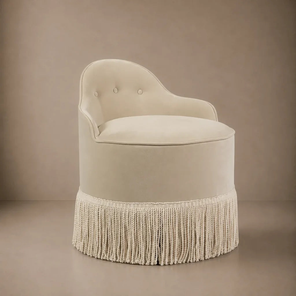 Lou Vanity Stool - Blue Stone Velvet & Blue Fringe by RIJD Interior — variant detail