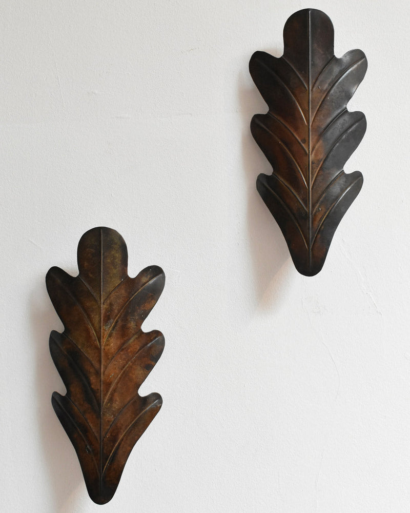 Pair of Painted Metal Acanthus Leaf Wall Sconces, 1970s by Barracuda Interiors | The Oblist — vintage dark metal finish