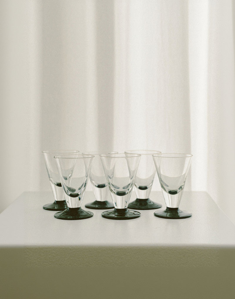 Vintage Art Deco Mini Shot Glasses by Arcā Collections | The Oblist — clear glass, vintage design