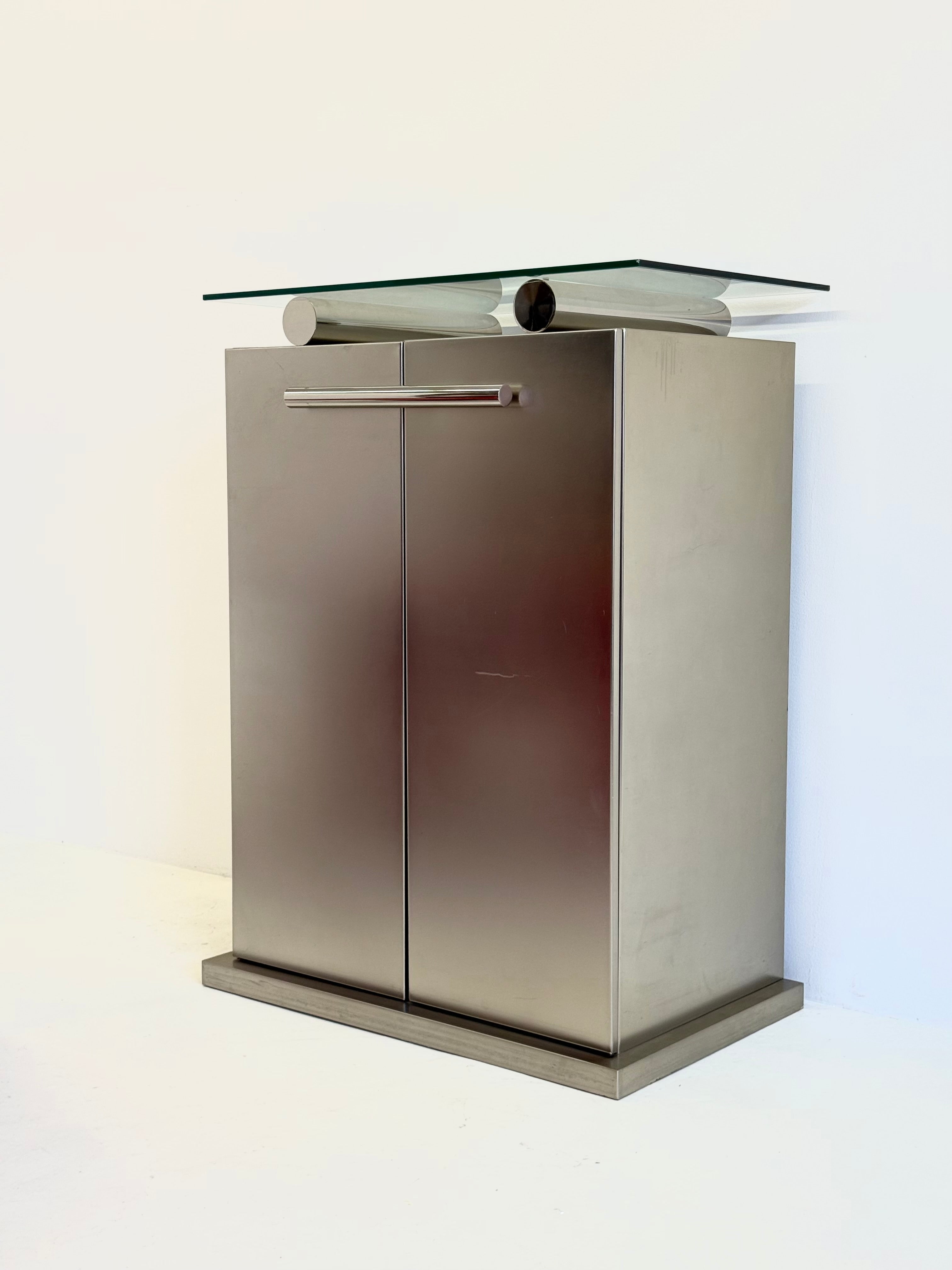 Postmodern aluminum bar cabinet from Belgochrom — detail view