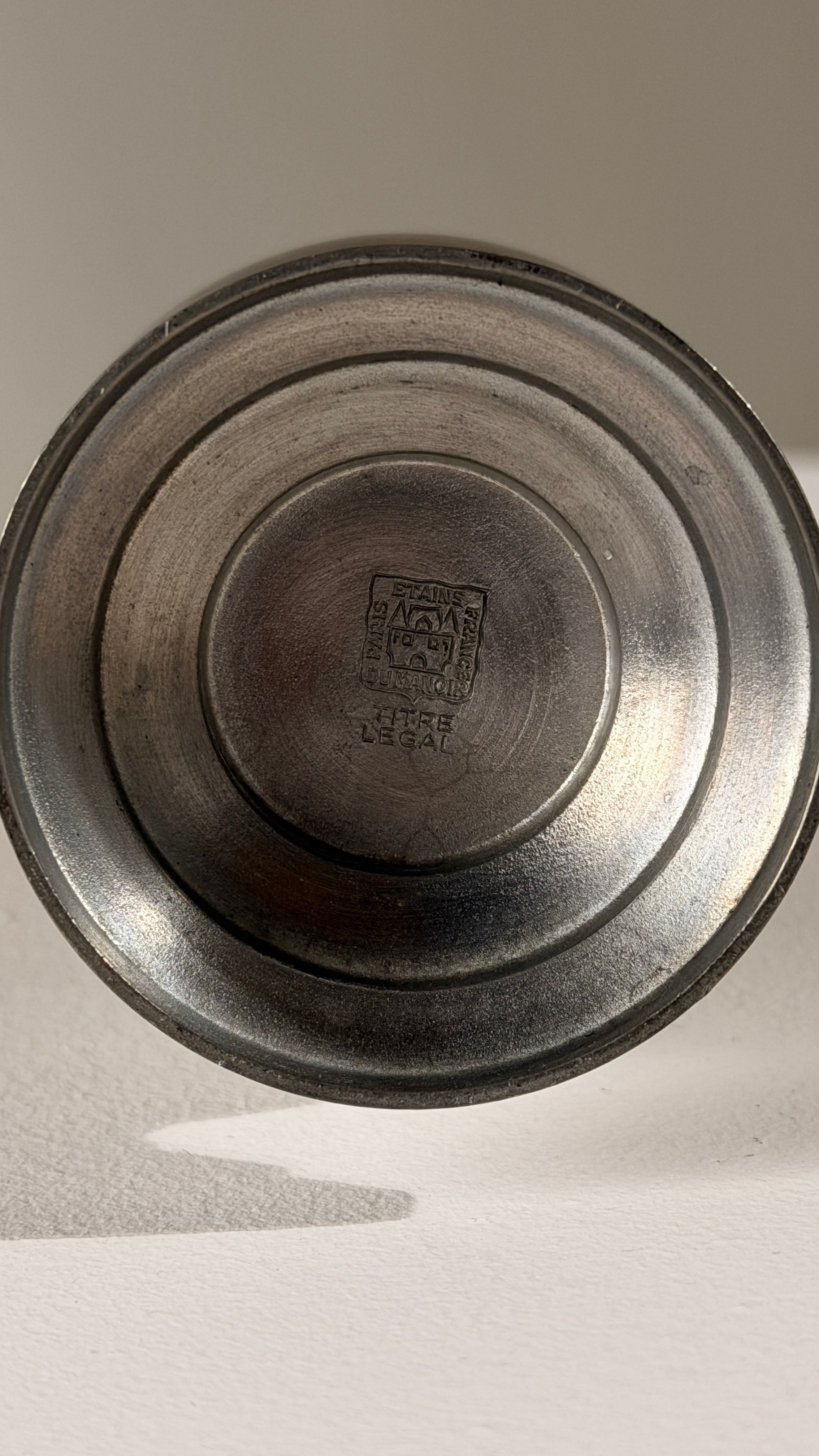 Pewter Pitcher, Paris, France, circa 1930 — bottom view showing maker's mark