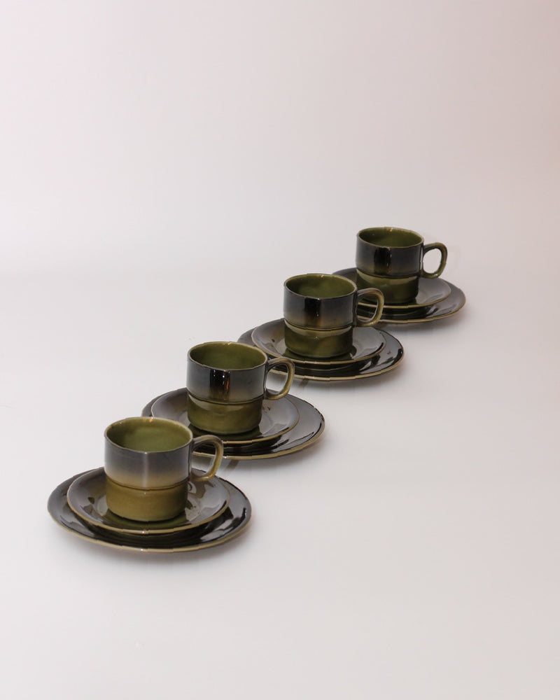 Set of Four Ceramic Cups by Boga Avante Shop | The Oblist — green and gray glaze finish