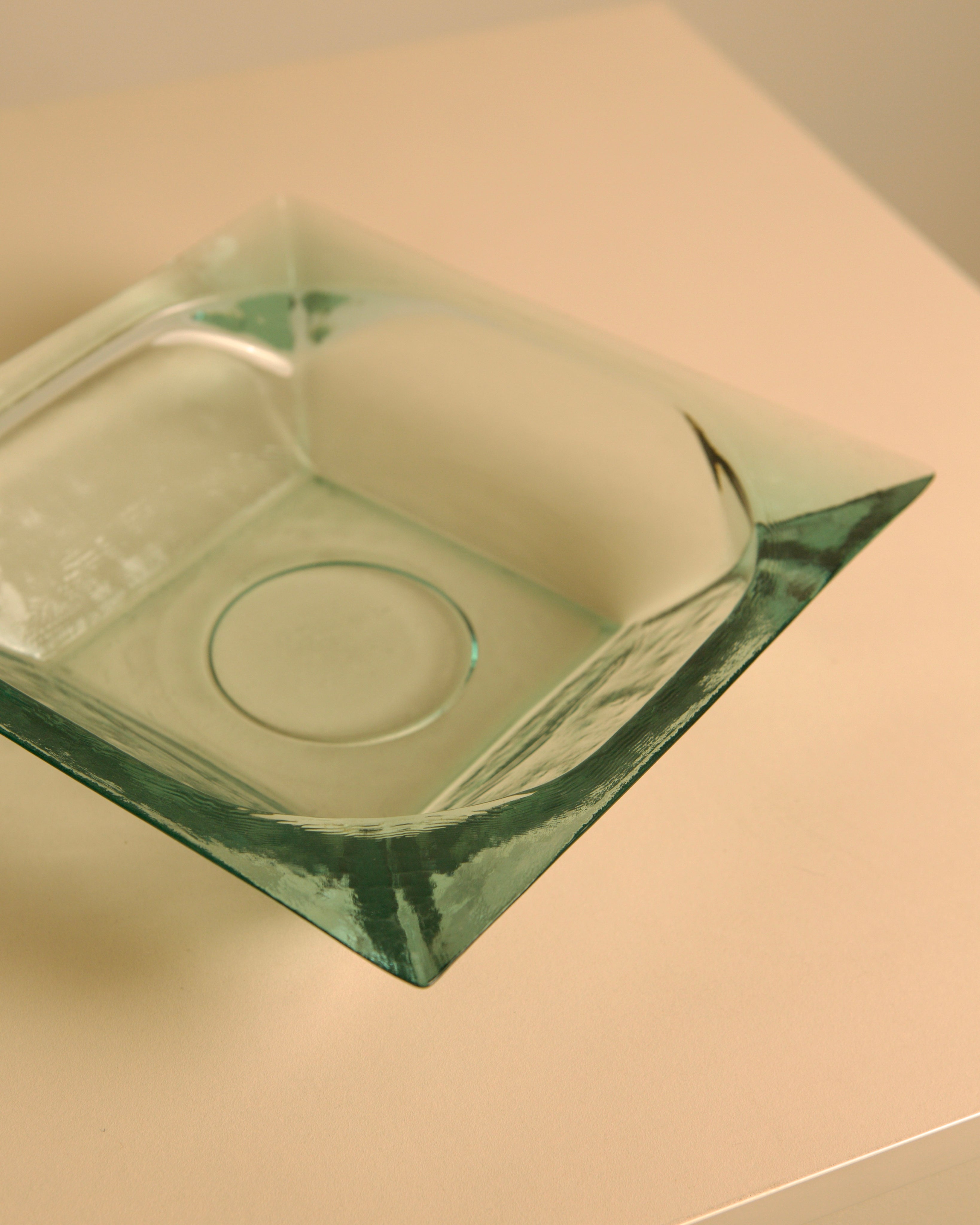 Large Italian glass basket by Fontana Arte — back view showing clear glass texture