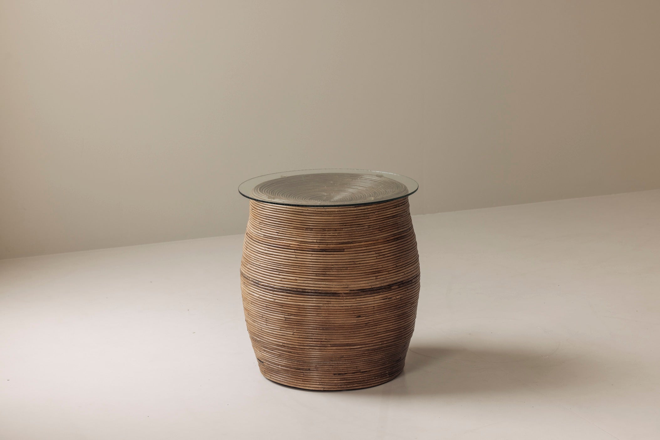 Reed side table with glass top, Italy 1960s — side angle