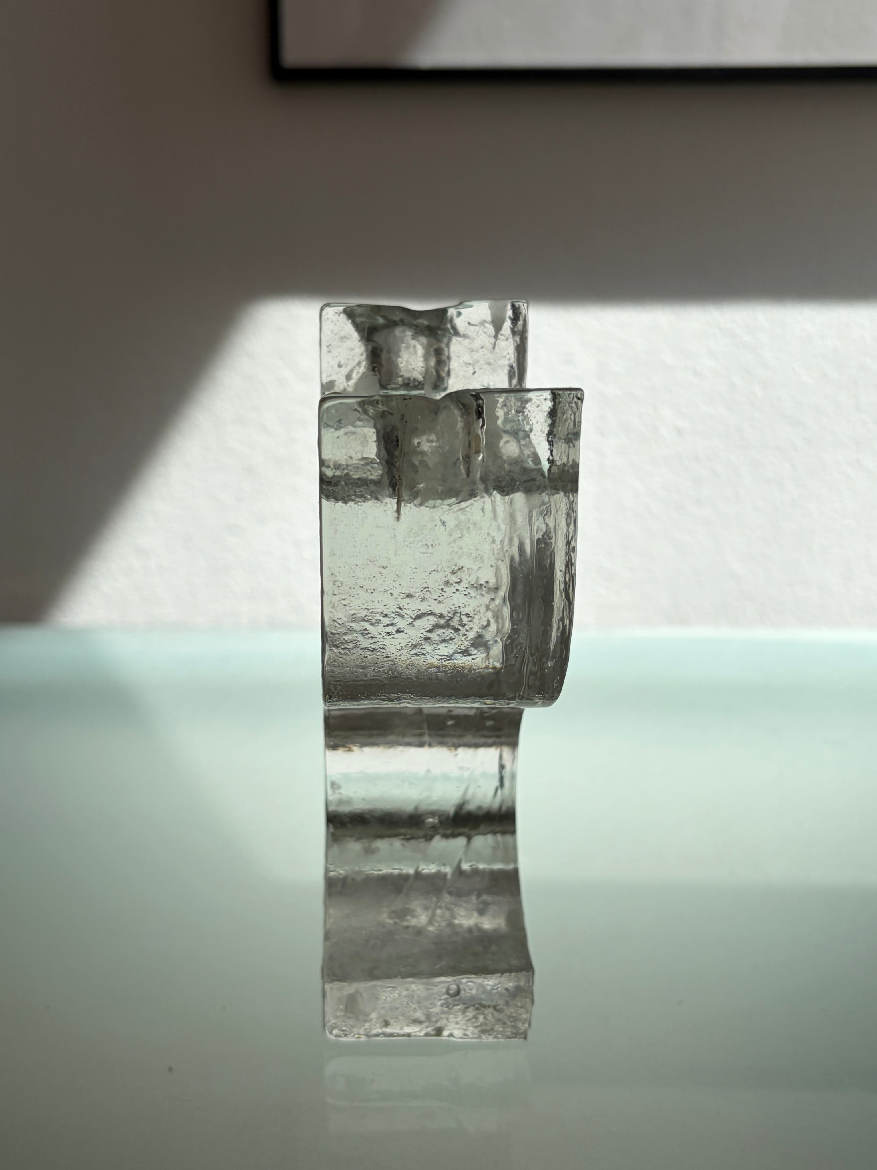 Brutalist Cast Glass Candelabra, Attributed to Pukeberg, Sweden, 1960s — close-up