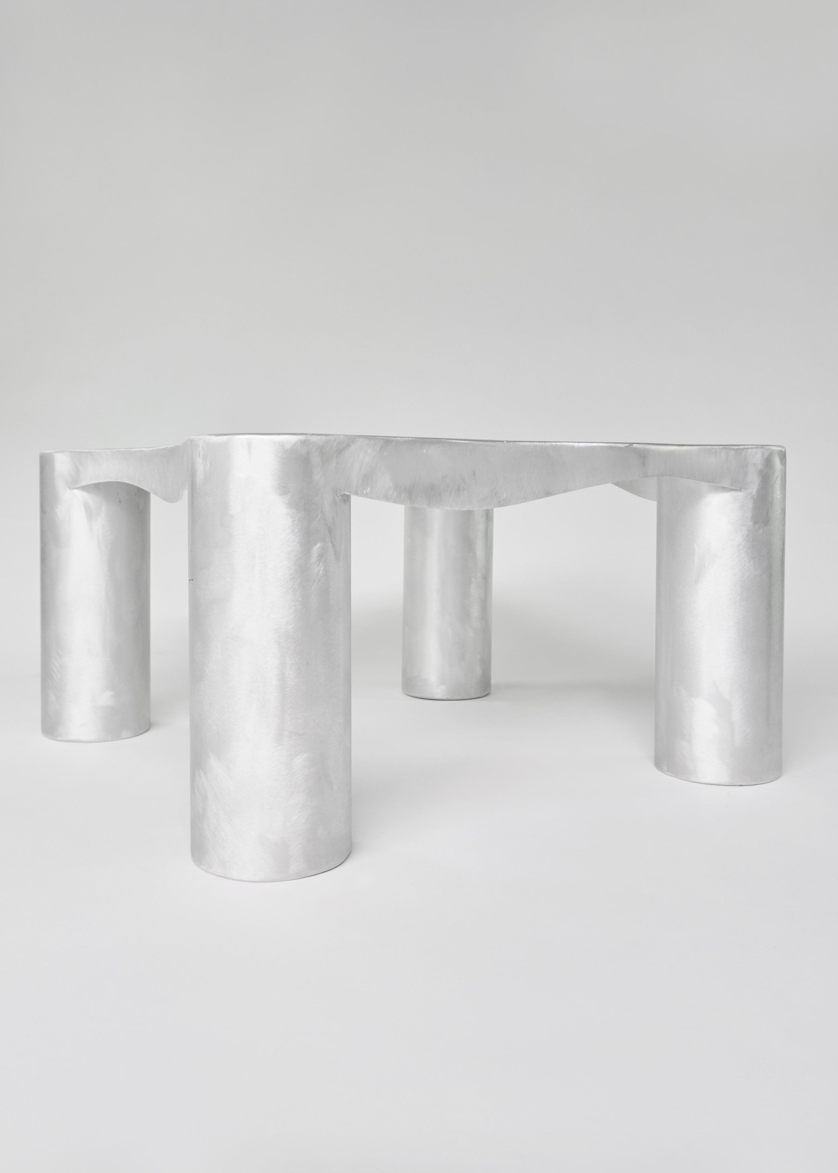 Contemporary Aluminium Coffee Table — angled view highlighting smooth metallic finish