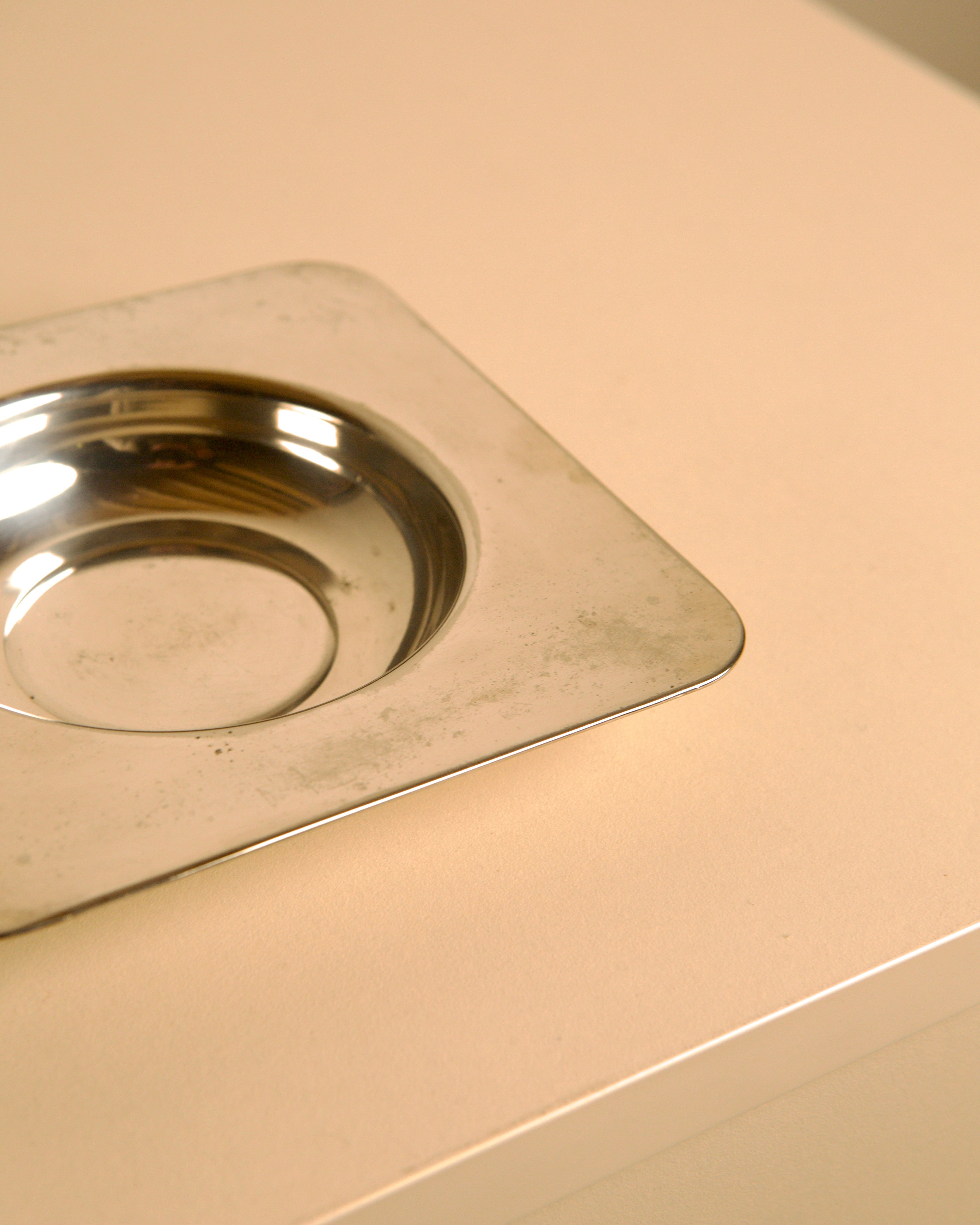 Italian Silver Trinket Tray by PM Italia, 1960s — side angle showing reflective surface