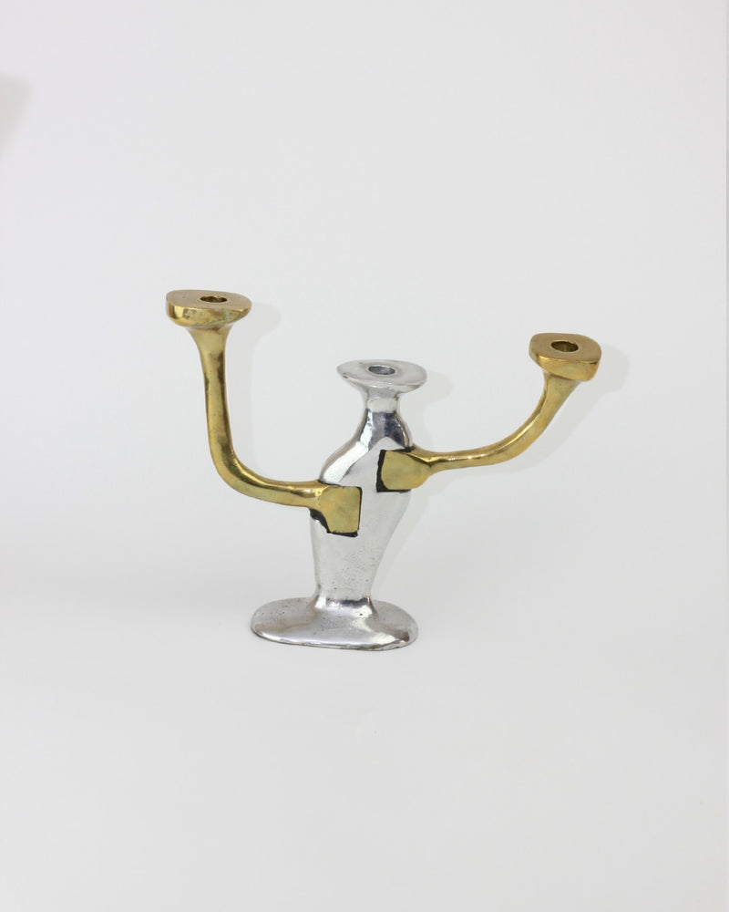 Brutalist Candleholder — close-up of mixed metal finishes