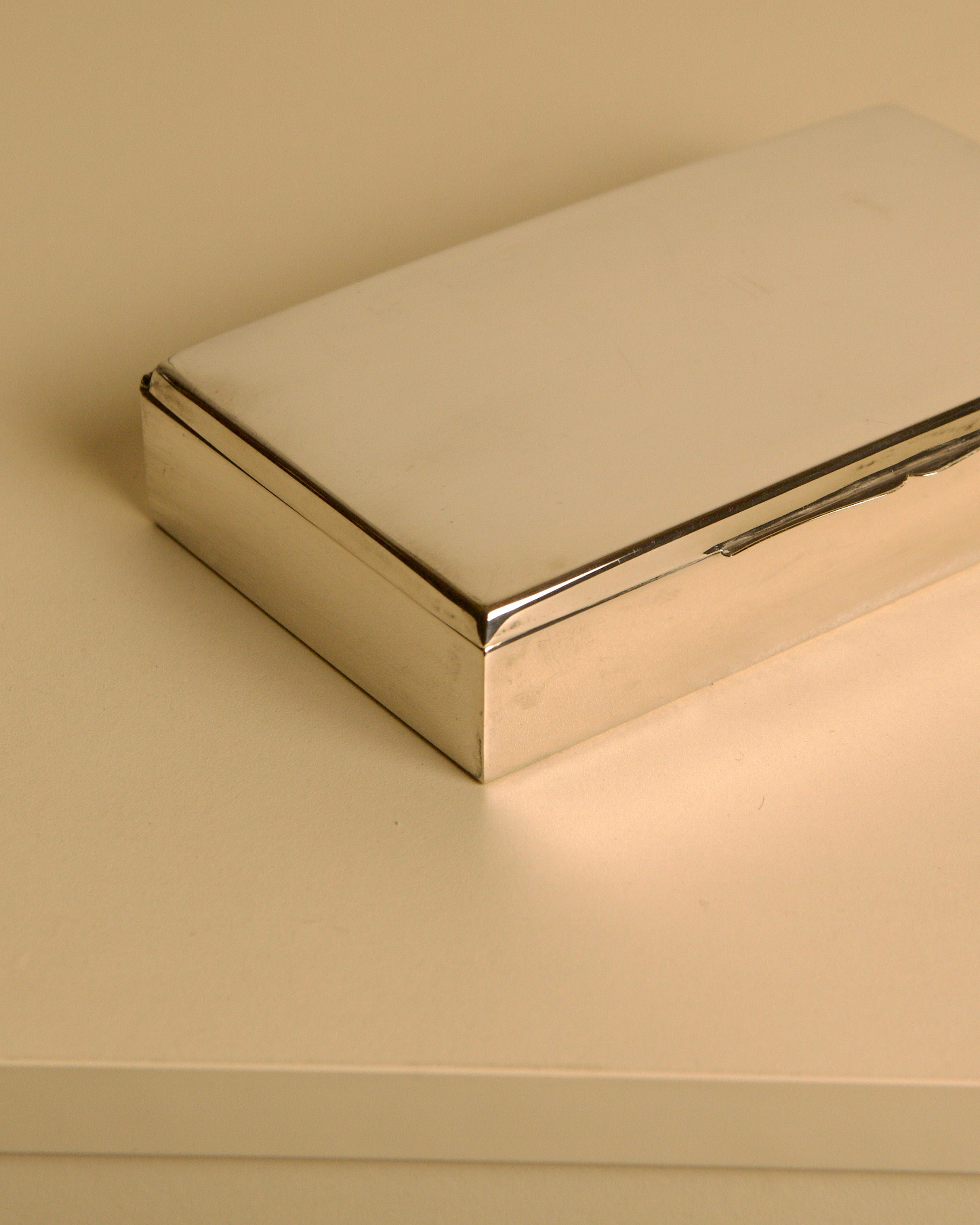 Italian Silver-plated Metal Box, 1950s — side angle on neutral background