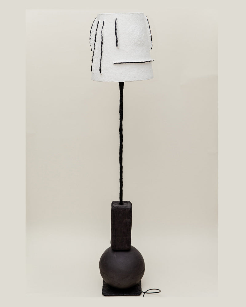 Rebirth II ceramic floor lamp with white textured shade by Ia Kutateladze