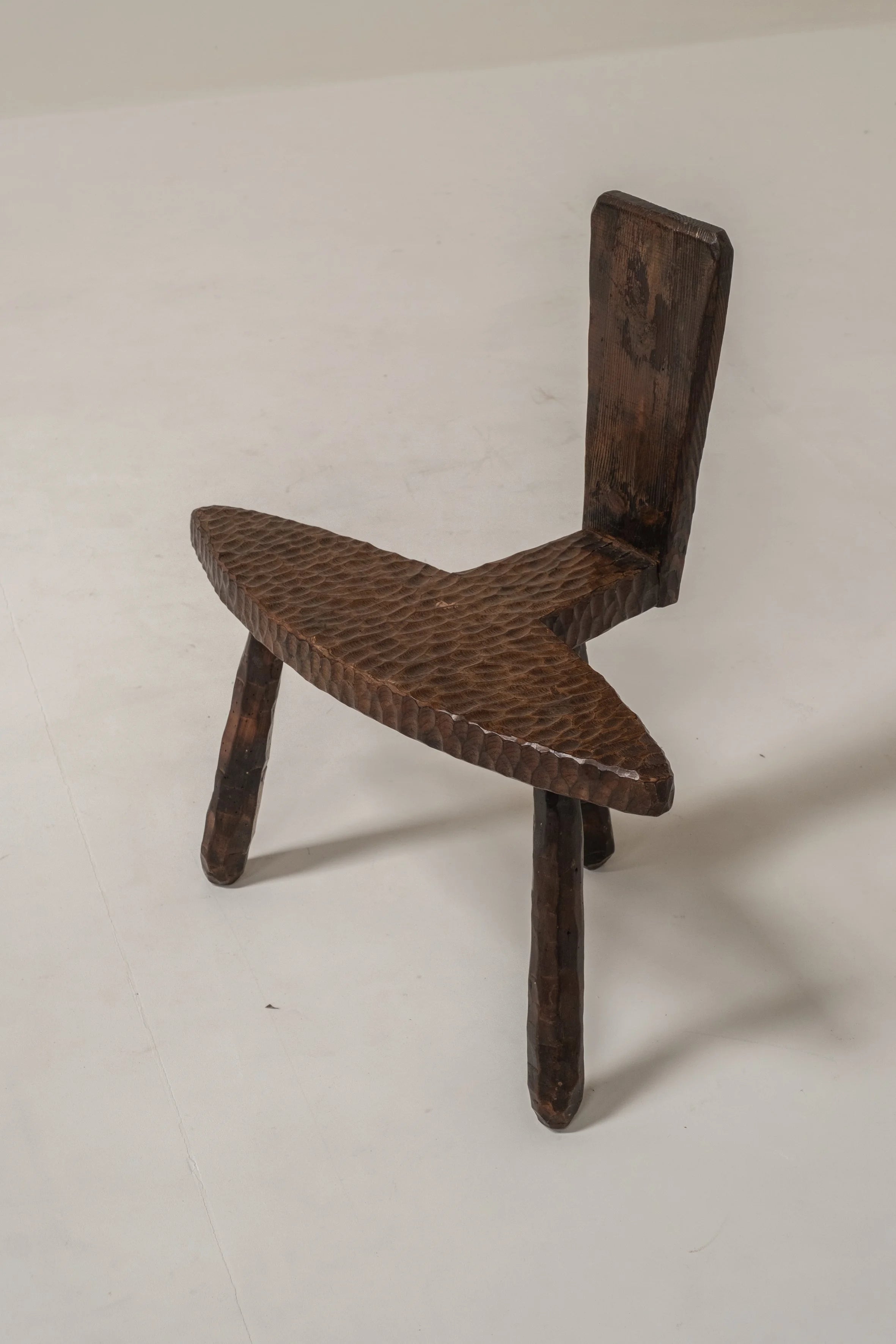 Pair of Hand-Carved Brutalist Wooden Chairs, France, 1950s — side angle