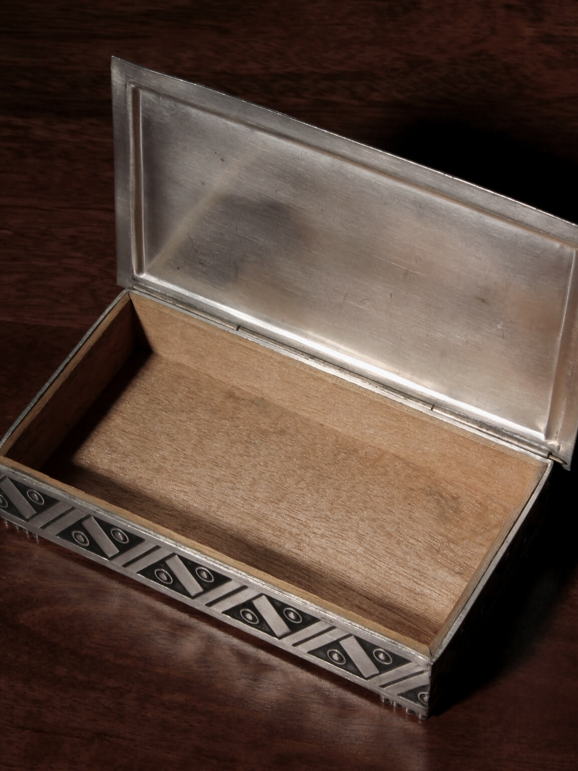 Pewter Trinket Box, Norway, 1940s — side angle