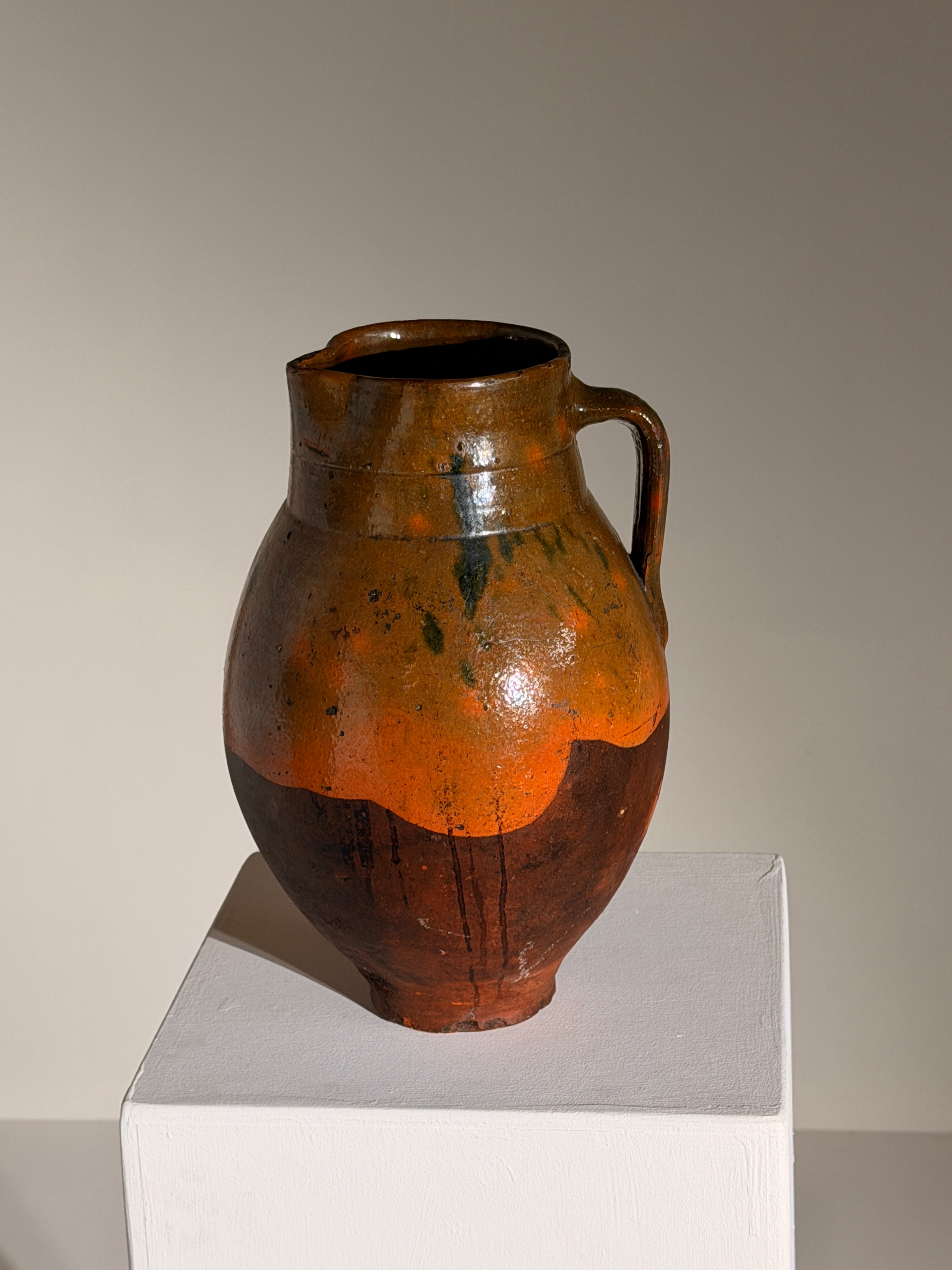 Ceramic Jar, French Folk Art, late 19th century — side angle showing earthy orange and brown glaze
