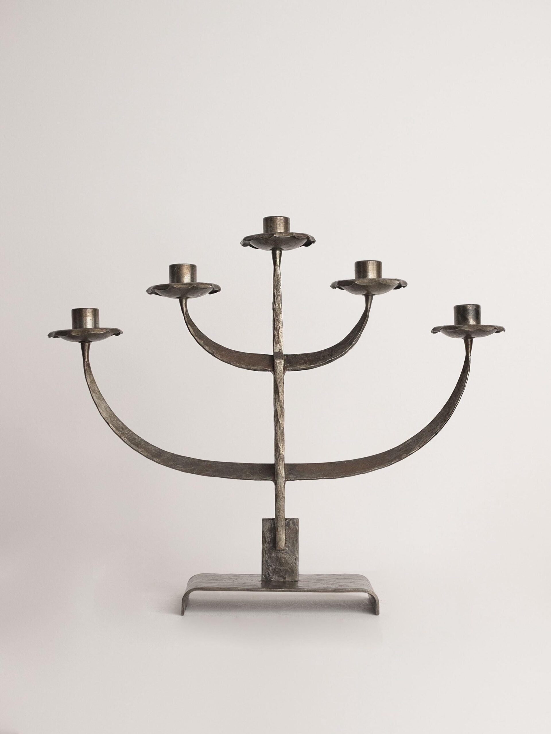 Vintage Hand-Forged Candle Holder in Metal — side angle