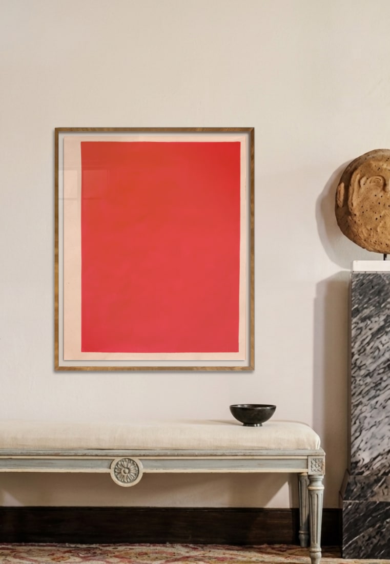 "Three Layers of French Red" Dye and Pigment on Raw Canvas — detail view