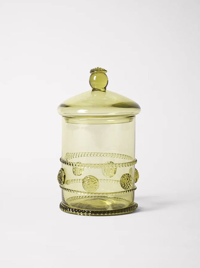 Karl Bonbonnière Dots — close-up of green glass with decorative accents