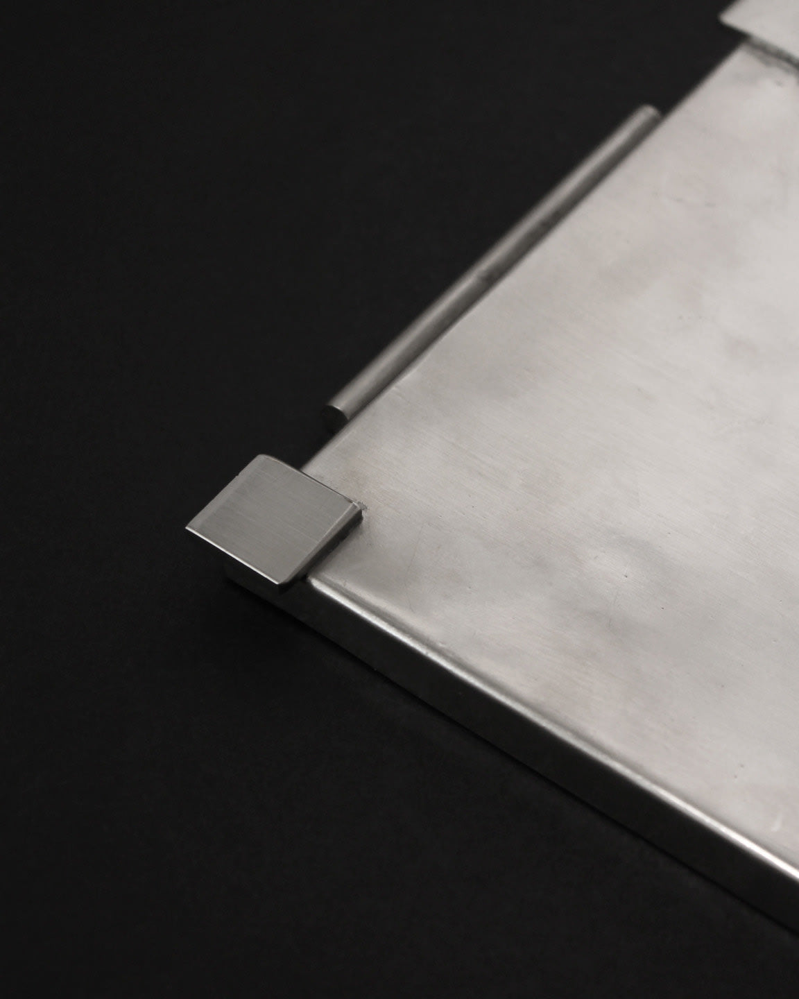 Botanical Engraved Vintage Serving Tray, 1940s — side angle of brushed metal surface