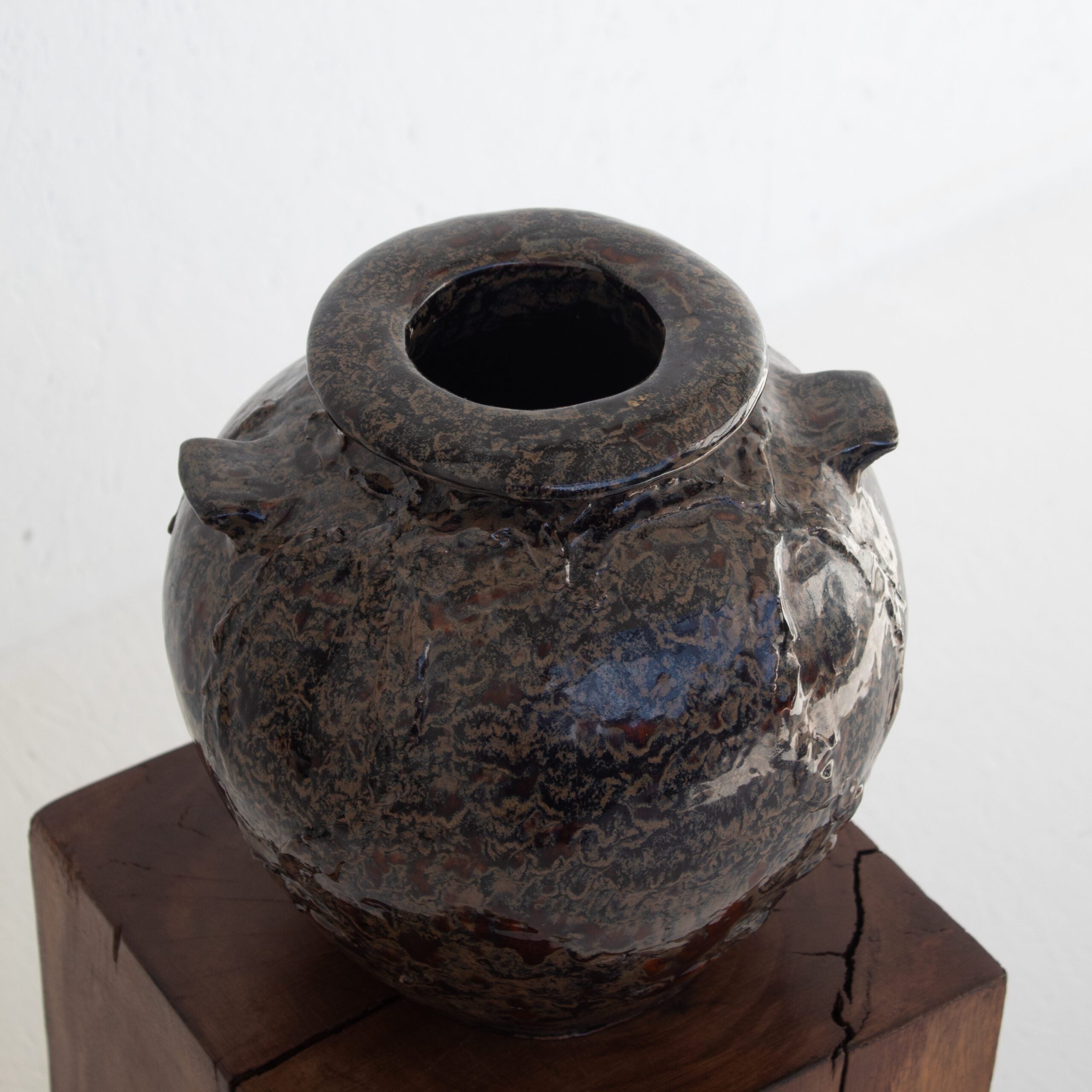 Ceramic Flower Pot / Vase — top view of dark ceramic finish