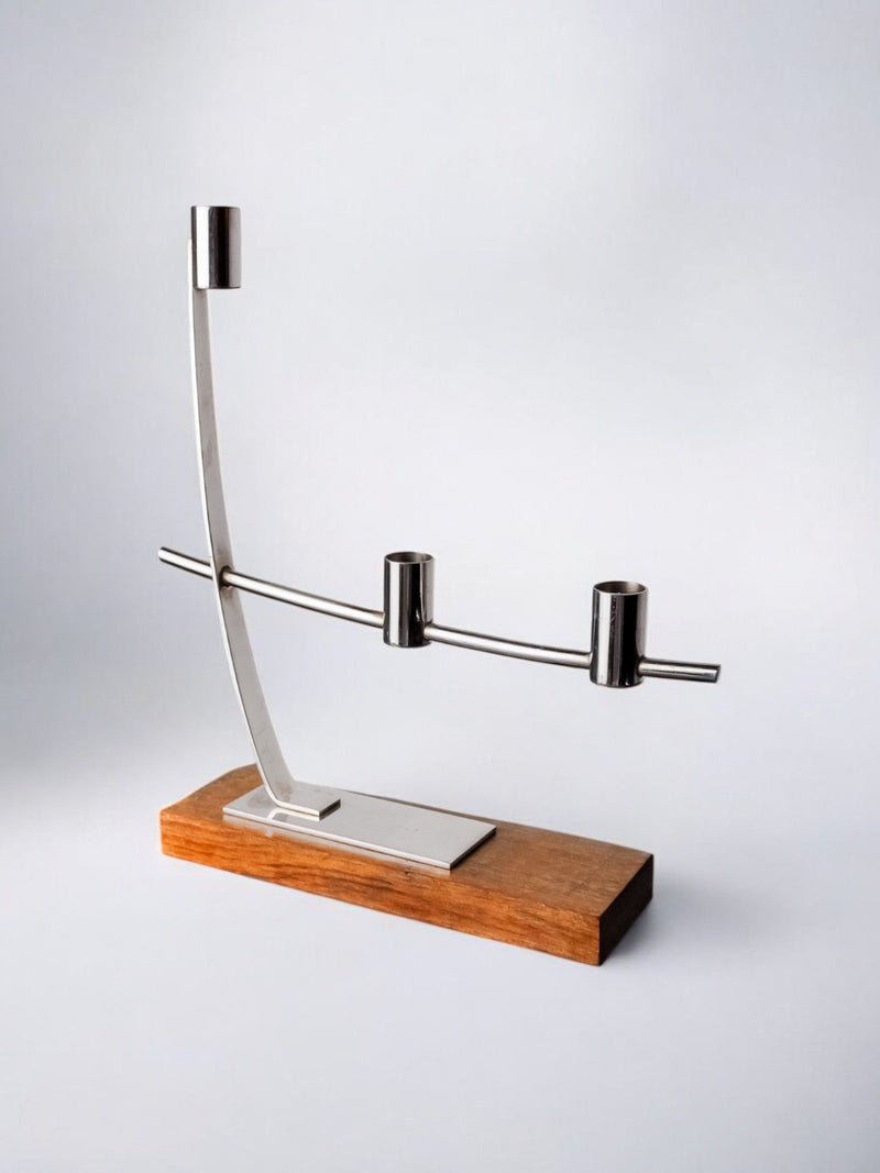 Candleholder in Stainless Steel and Rosewood, Denmark, 1970s by Malamar Studio | The Oblist — handcrafted modern design