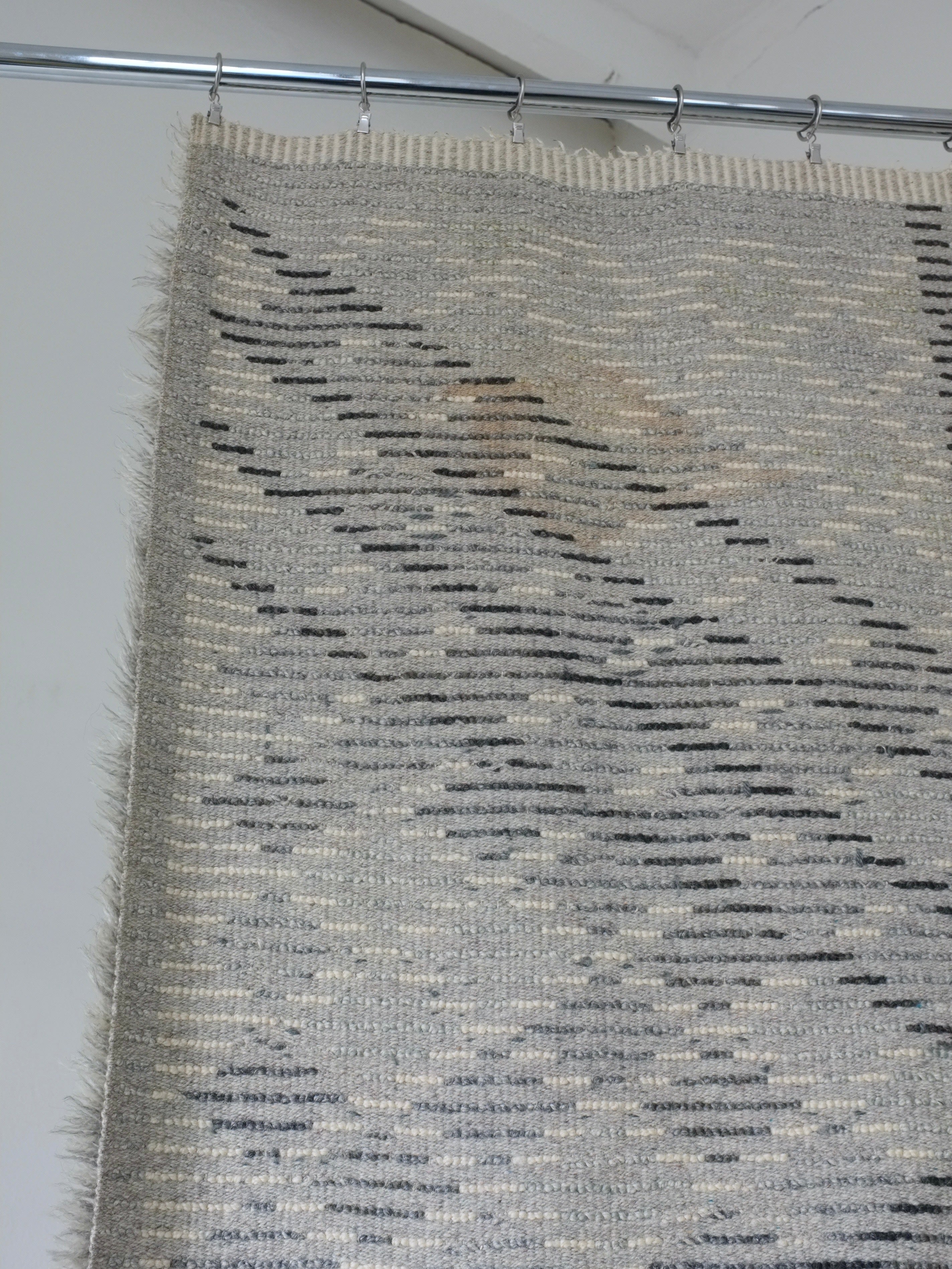 Rugs Mid-Century Gray Wool Rya Rug | Sweden | 1960s