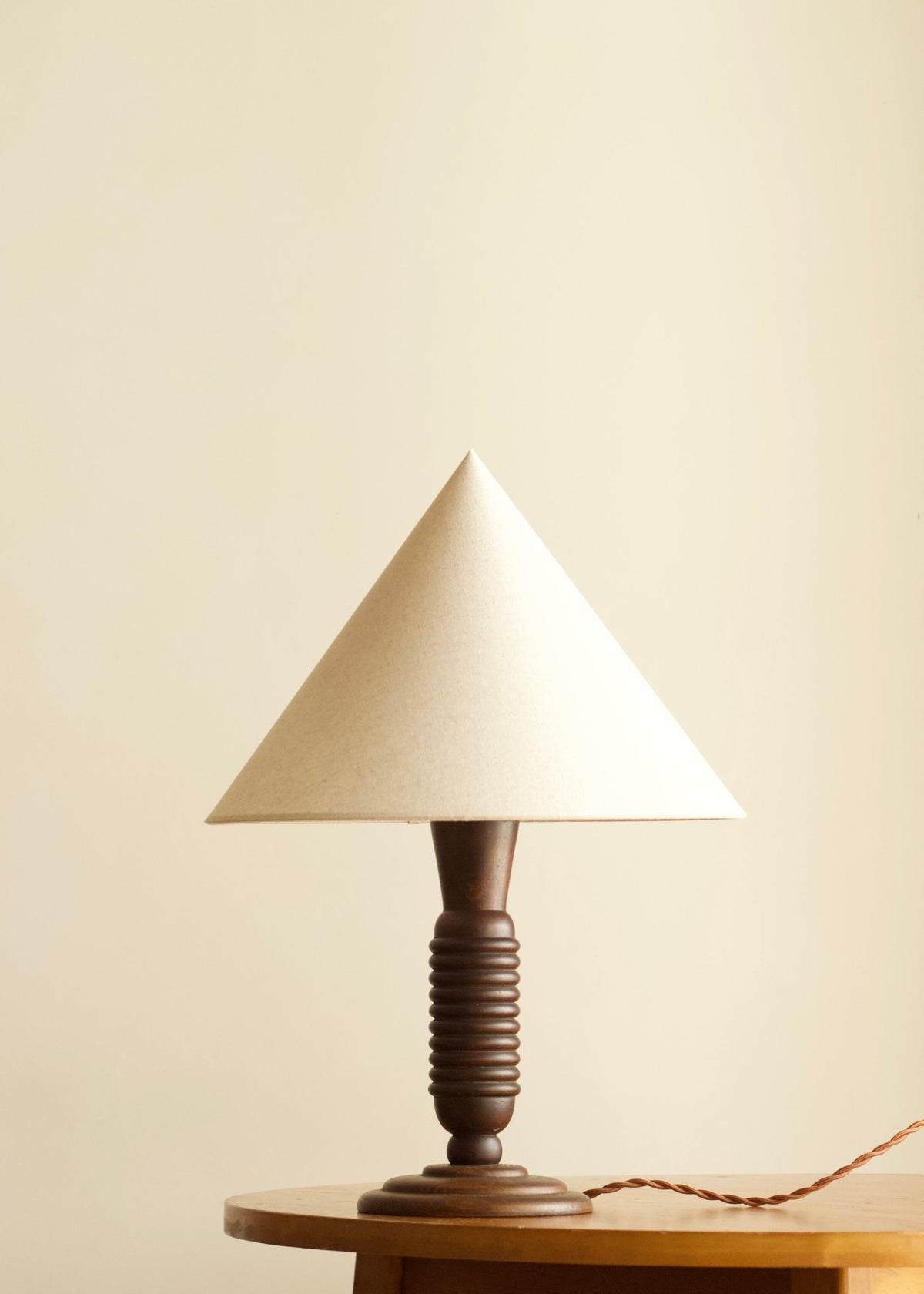 French Art Deco Ribbed Wood Table Lamp — detail view