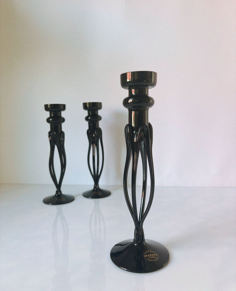 Set of 3 Makora Jozefina Krosno Art Glass Candleholders, Poland — detail view
