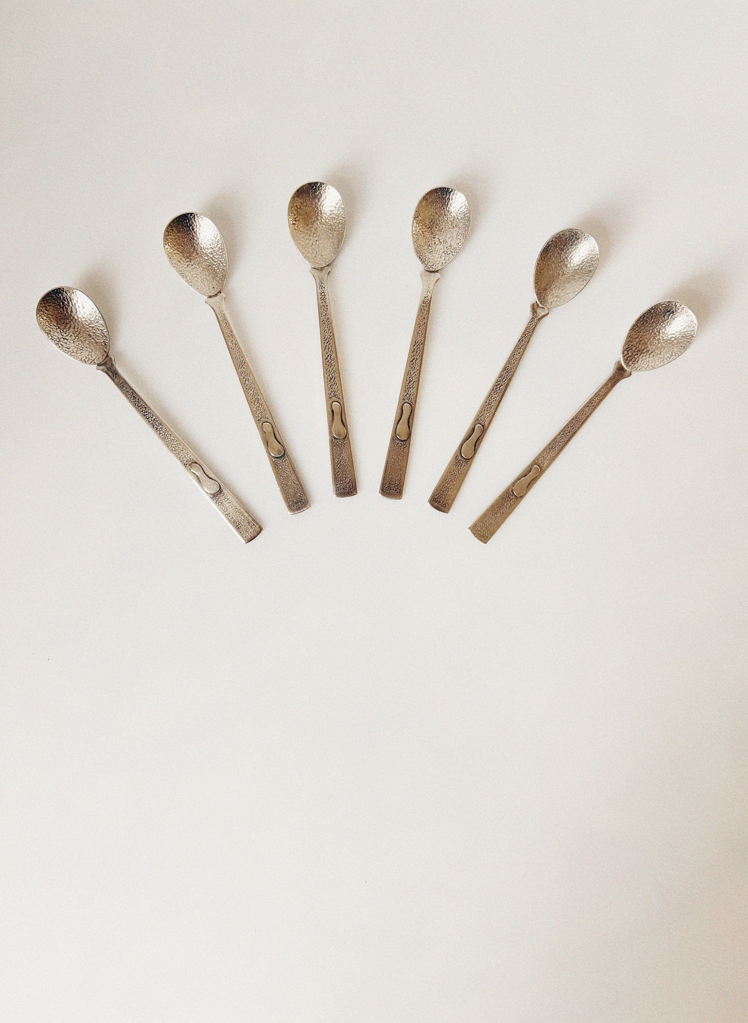 Mid Century Silver Spoon Set of 6, Poland — side angle