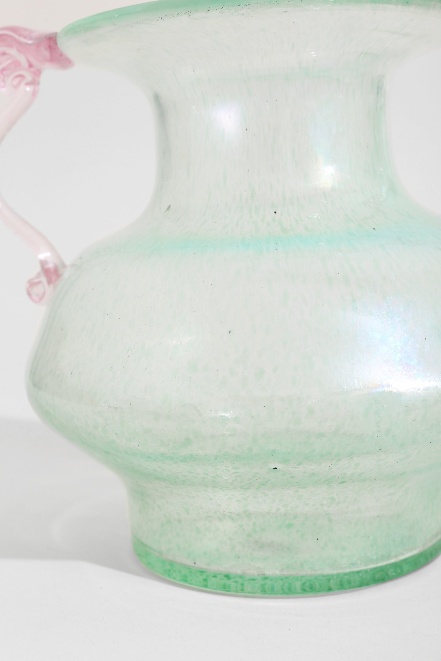 Italian Murano Glass Amphora — top view highlighting green and pink glass details