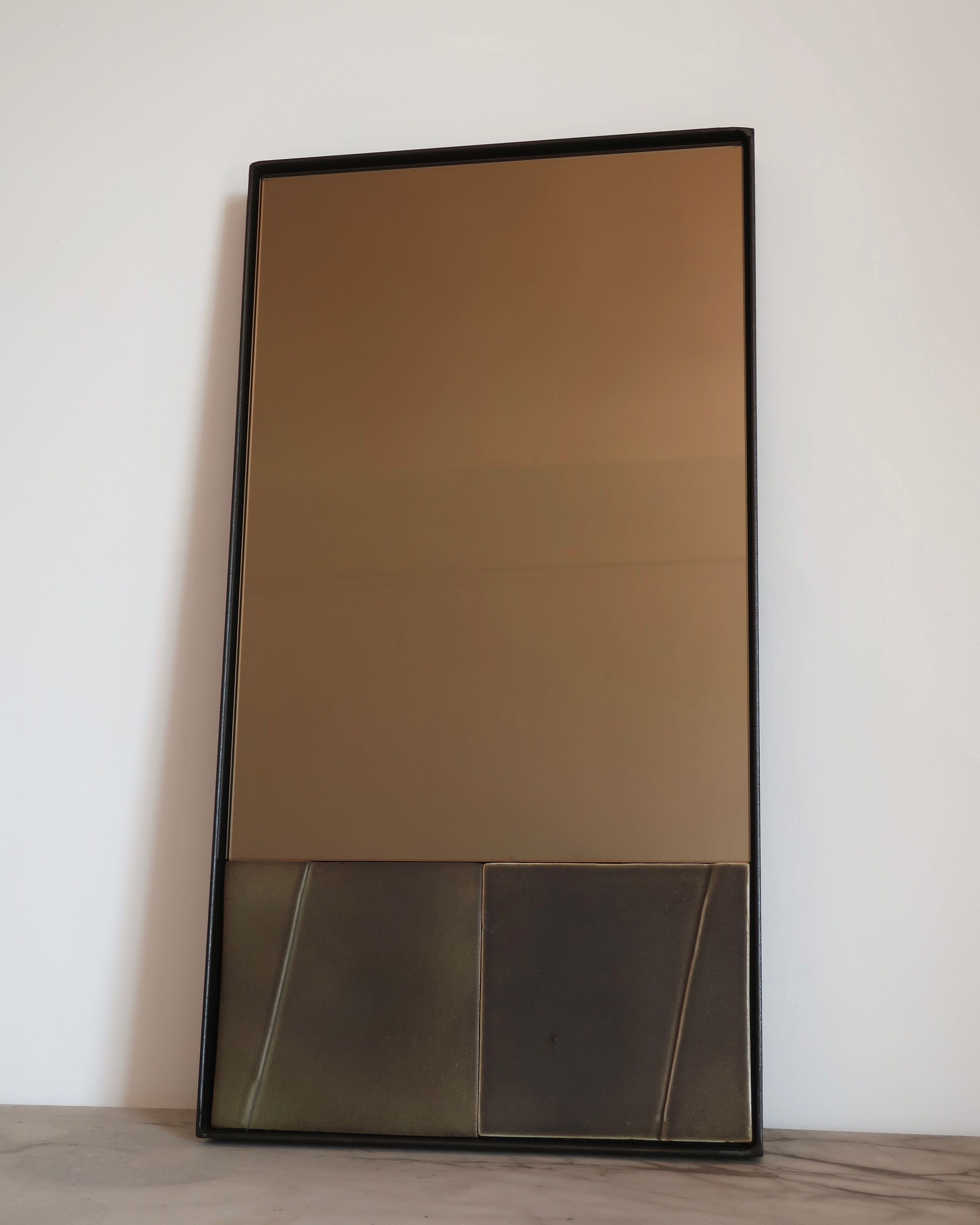 GIO I bronze tinted mirror with black metal frame by ORRE Studio
