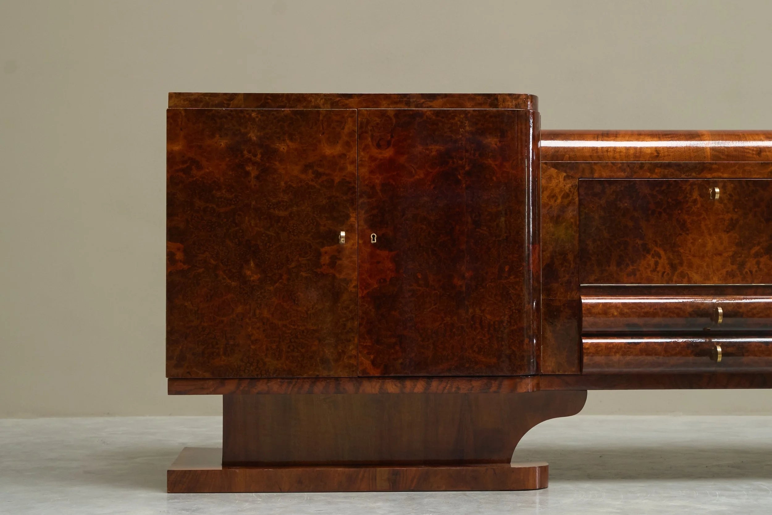 Exceptional De Coene Frères Art Deco Sideboard in Walnut and Burl Walnut Veneer Belgium 1930s — alternate view