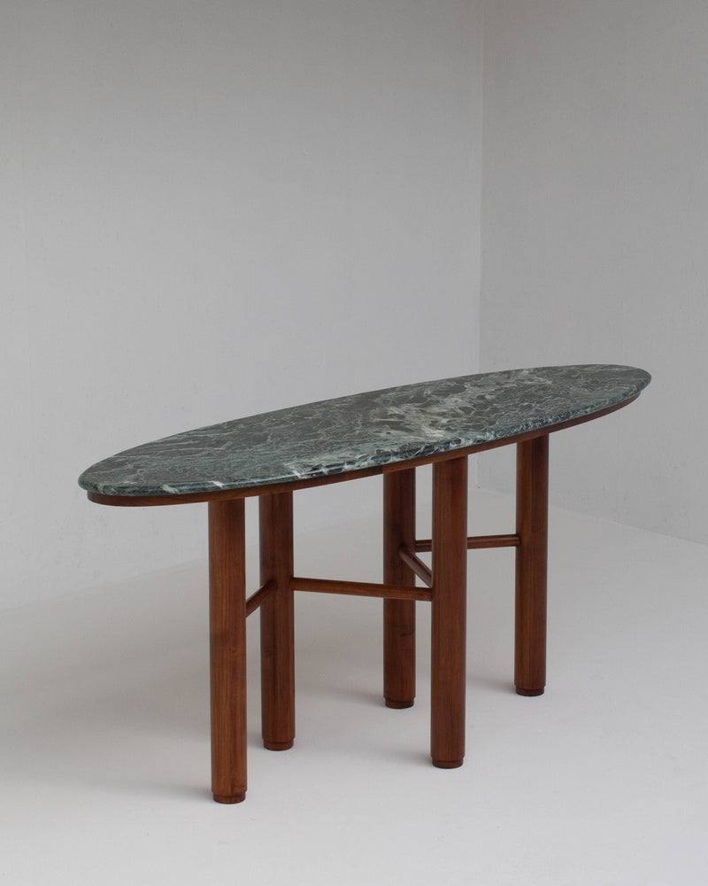 Mid Century Italian Side Table/Console with Green Marble Top by Malata Antwerp | The Oblist