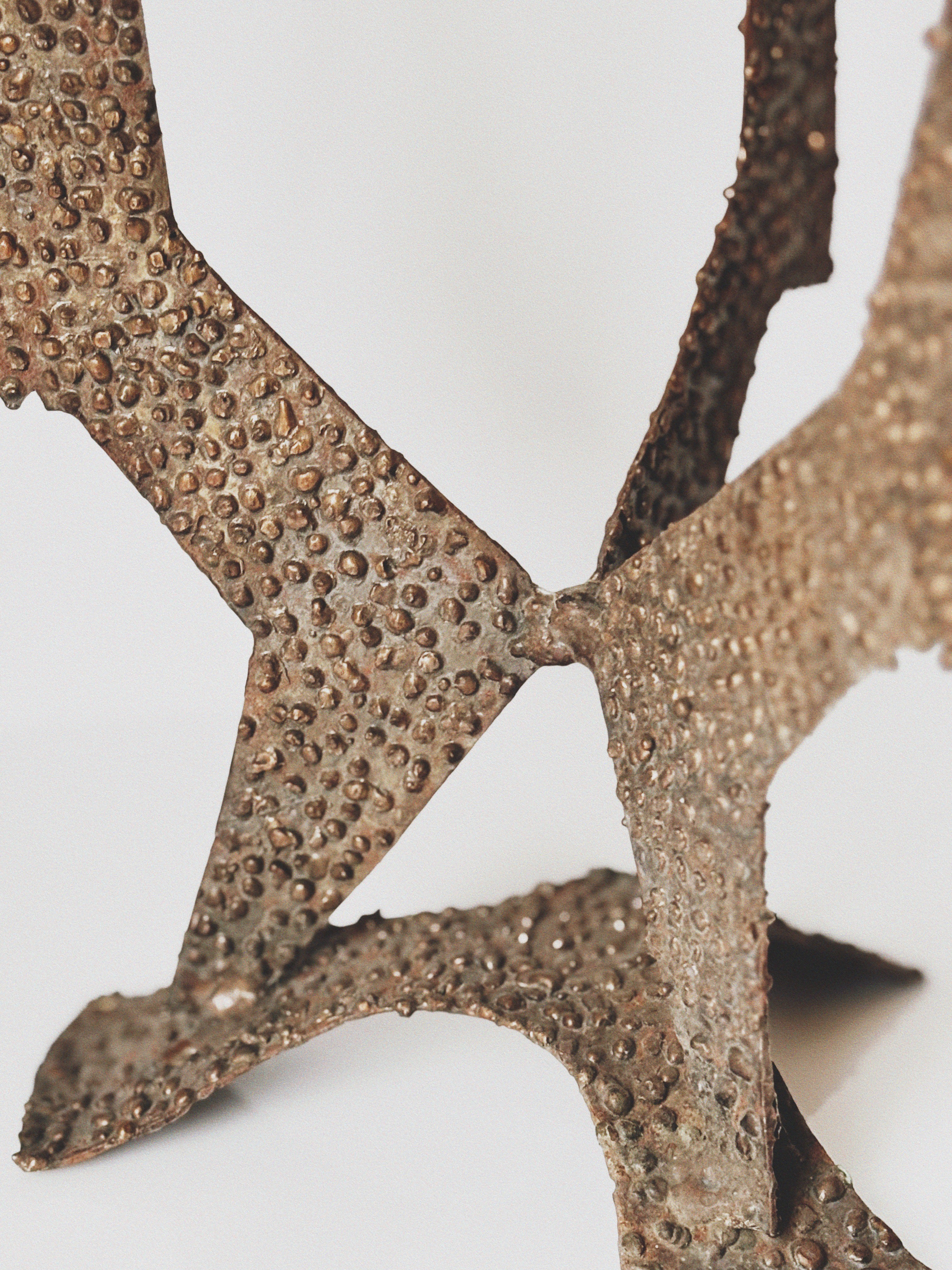 Large Brutalist Molten Metal Geometric Metal Candlestick, Poland Mid Century — detail view