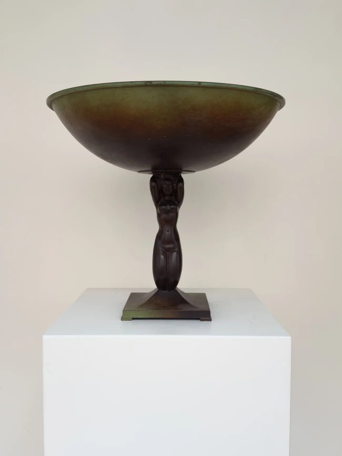 Art Deco Bronze Bowl with Mermaid Figure