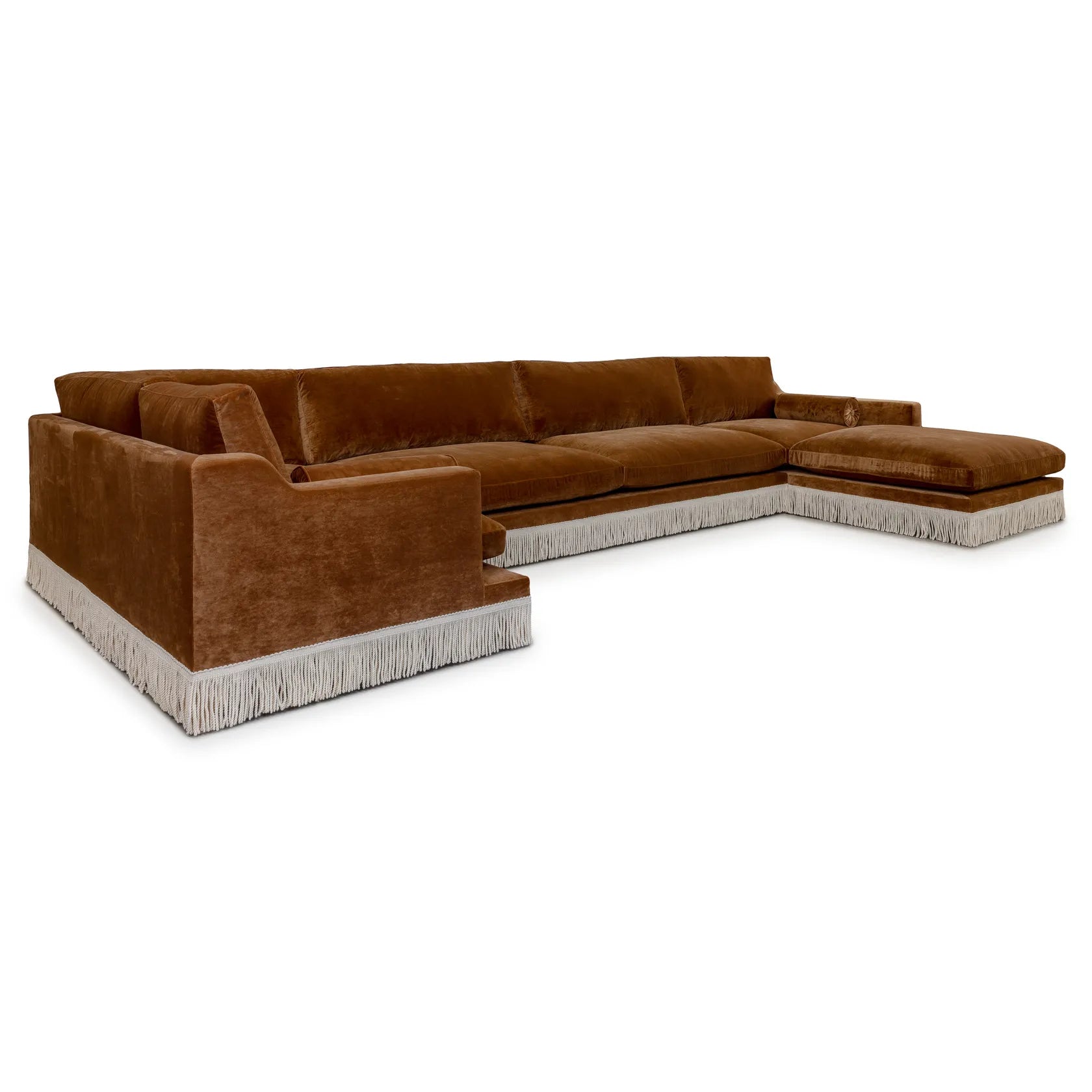 Orlando Modular Sofa - Caramel Velvet & Ivory Bullion Fringe — lifestyle setting