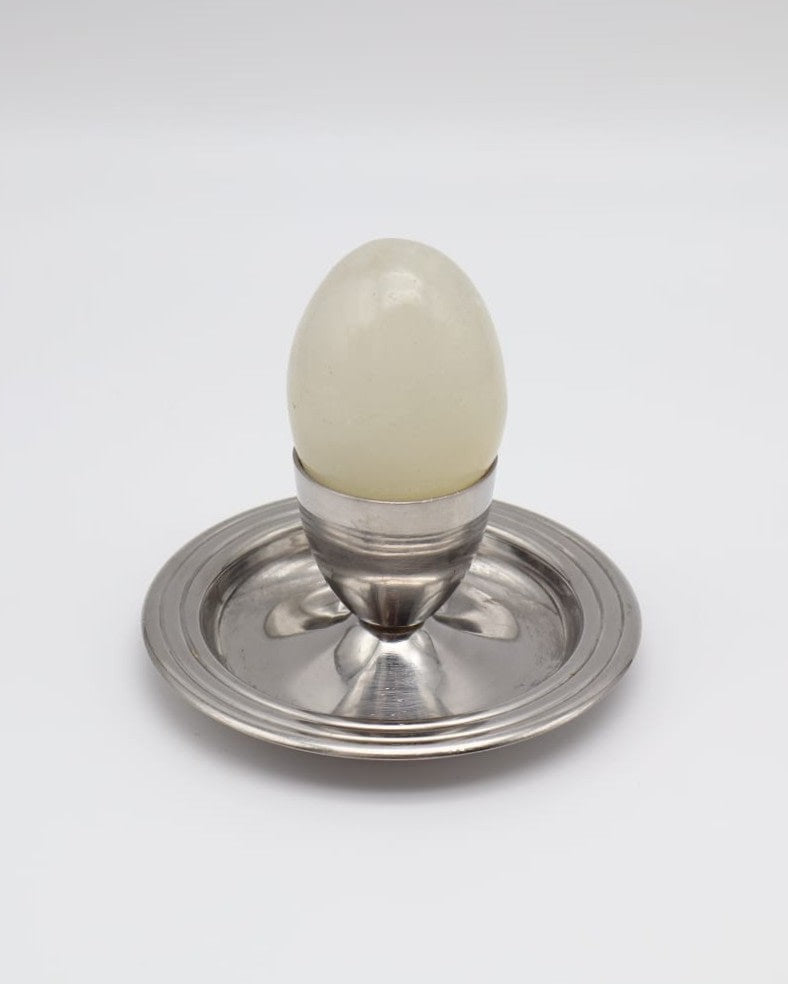 Vintage Stainless Steel Egg Cup – Modernist Saucer Design (c. 1965) — detail view