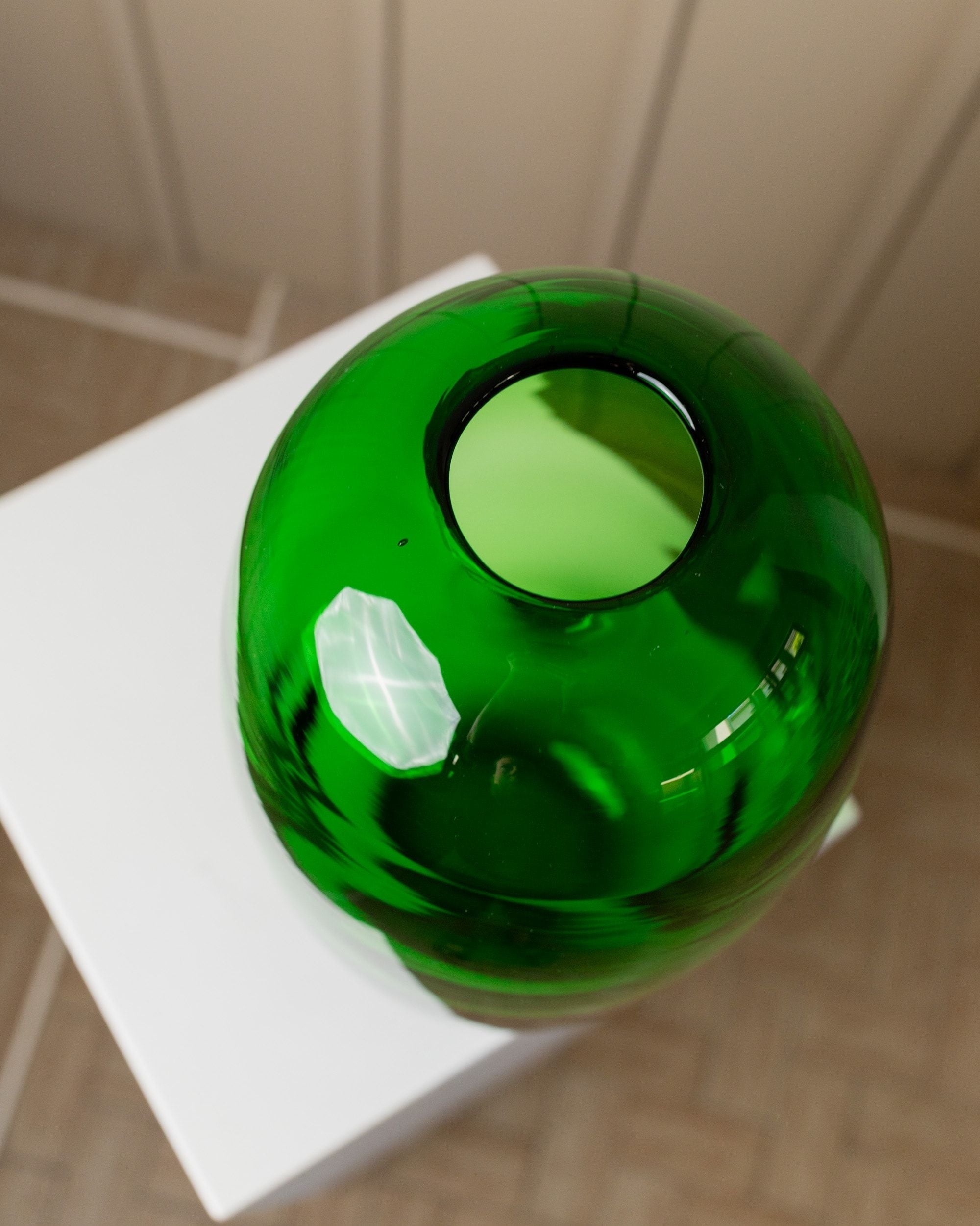 Green Glass Vase, 1990s - Maria Vinka for Ikea — top view highlighting vibrant green color