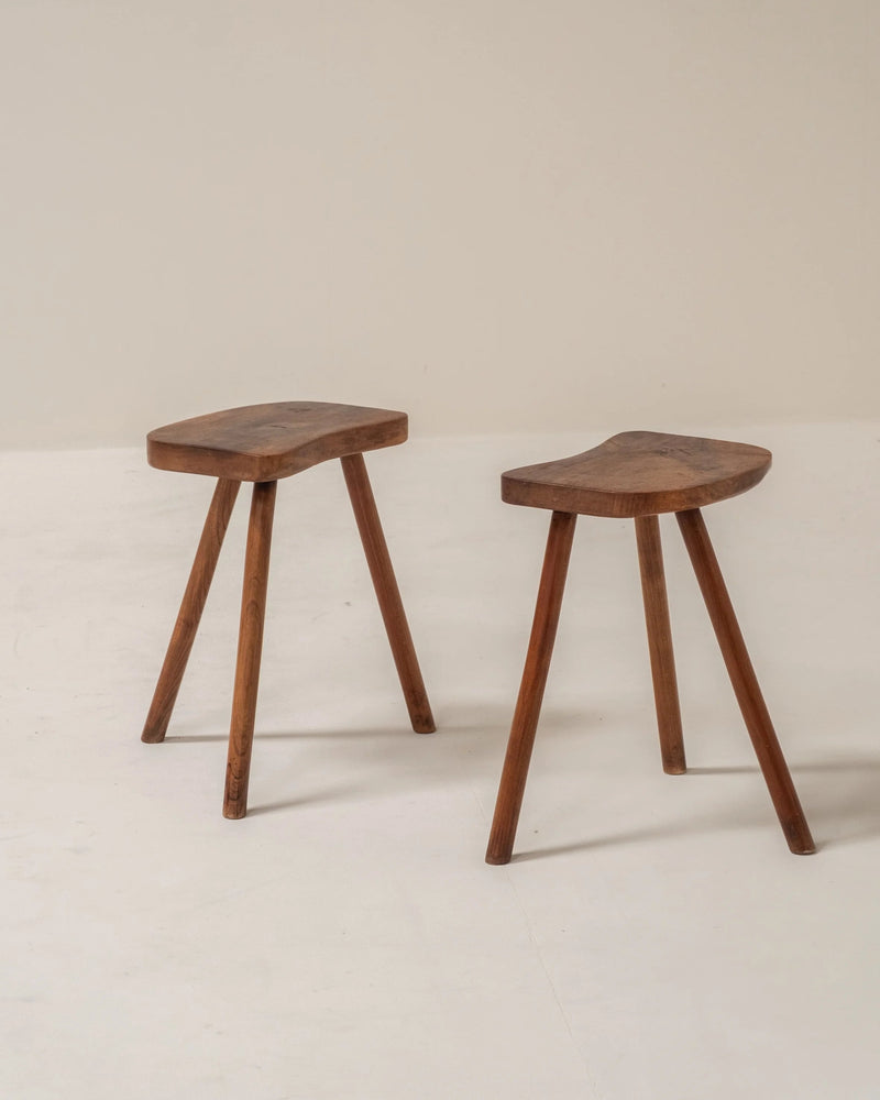 Pair of French Wooden Stools, 1950s — detail view