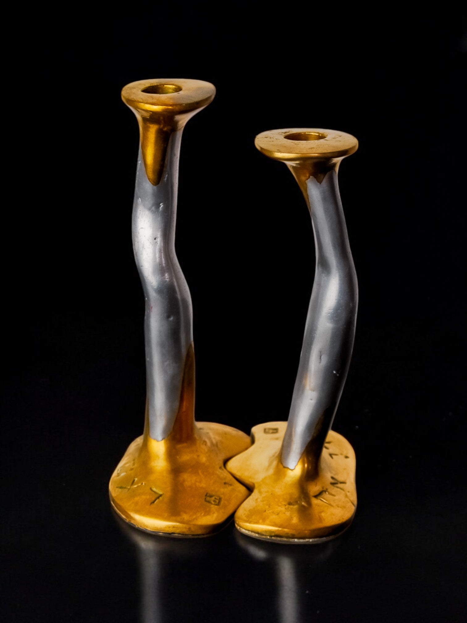 Pair of Brutalist Candleholders by David Marshall, 1980s by Malamar Studio | The Oblist — metallic finish, handcrafted