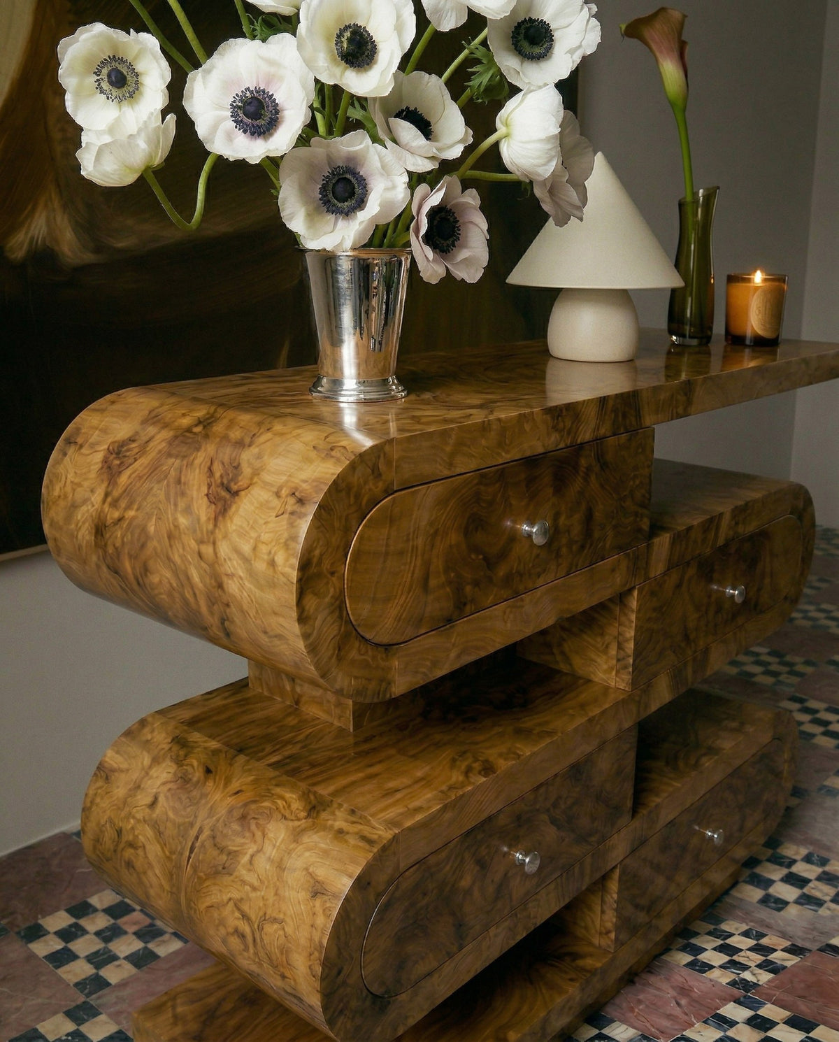 'Hebi Drawers' Olive Burl Wood Console — alternate view