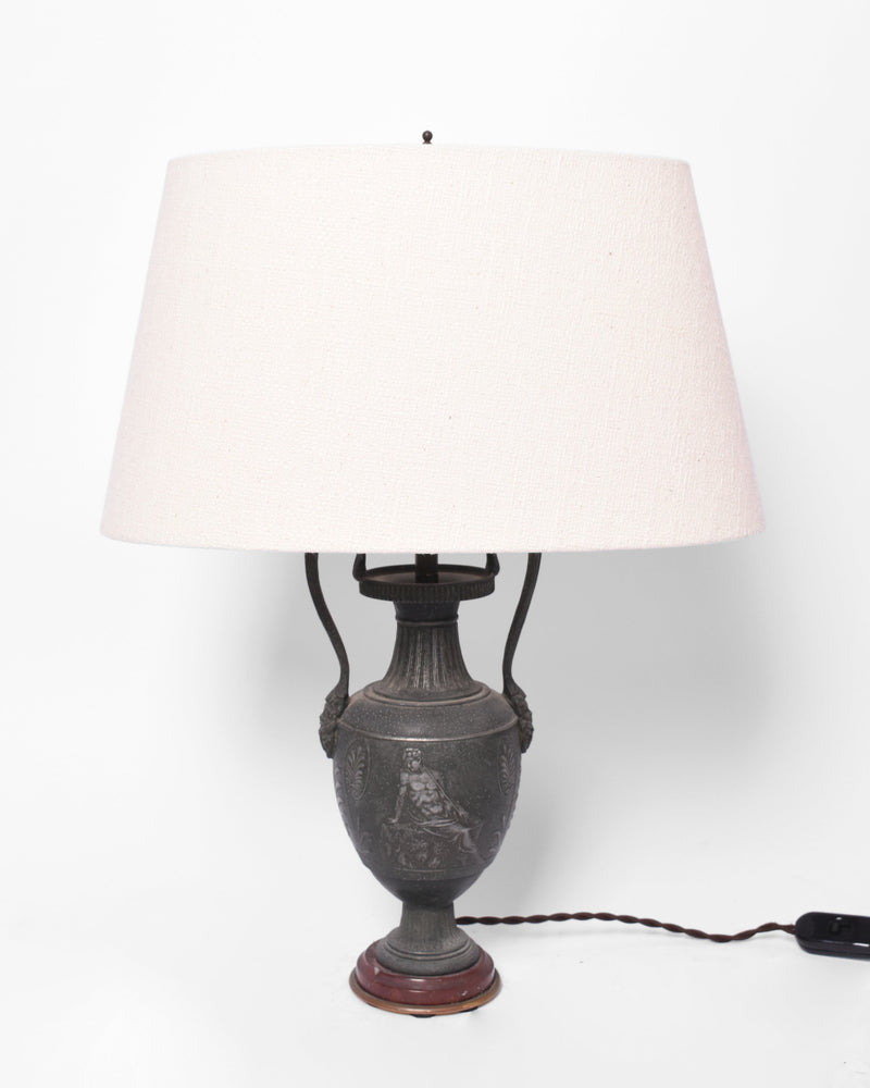 Neoclassical blackened iron lamp, 1920s by Barracuda Interiors | The Oblist — vintage iron, neutral shade