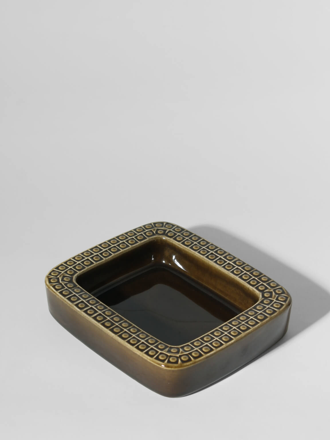Gunnar Nylund Ceramic Glazed "Kub" Bowl, For Rörstrand, 1960s, Sweden — close-up showing textured green and brown ceramic sur