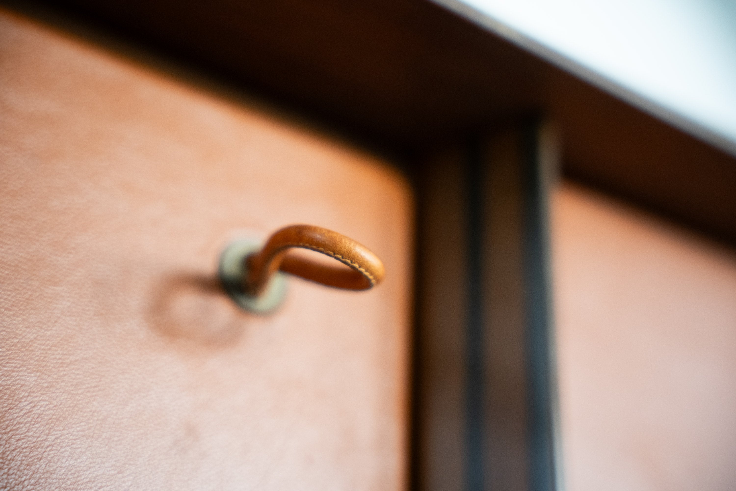 Artona Console by Afra & Tobia Scarpa for Maxalto — close-up of leather handle detail