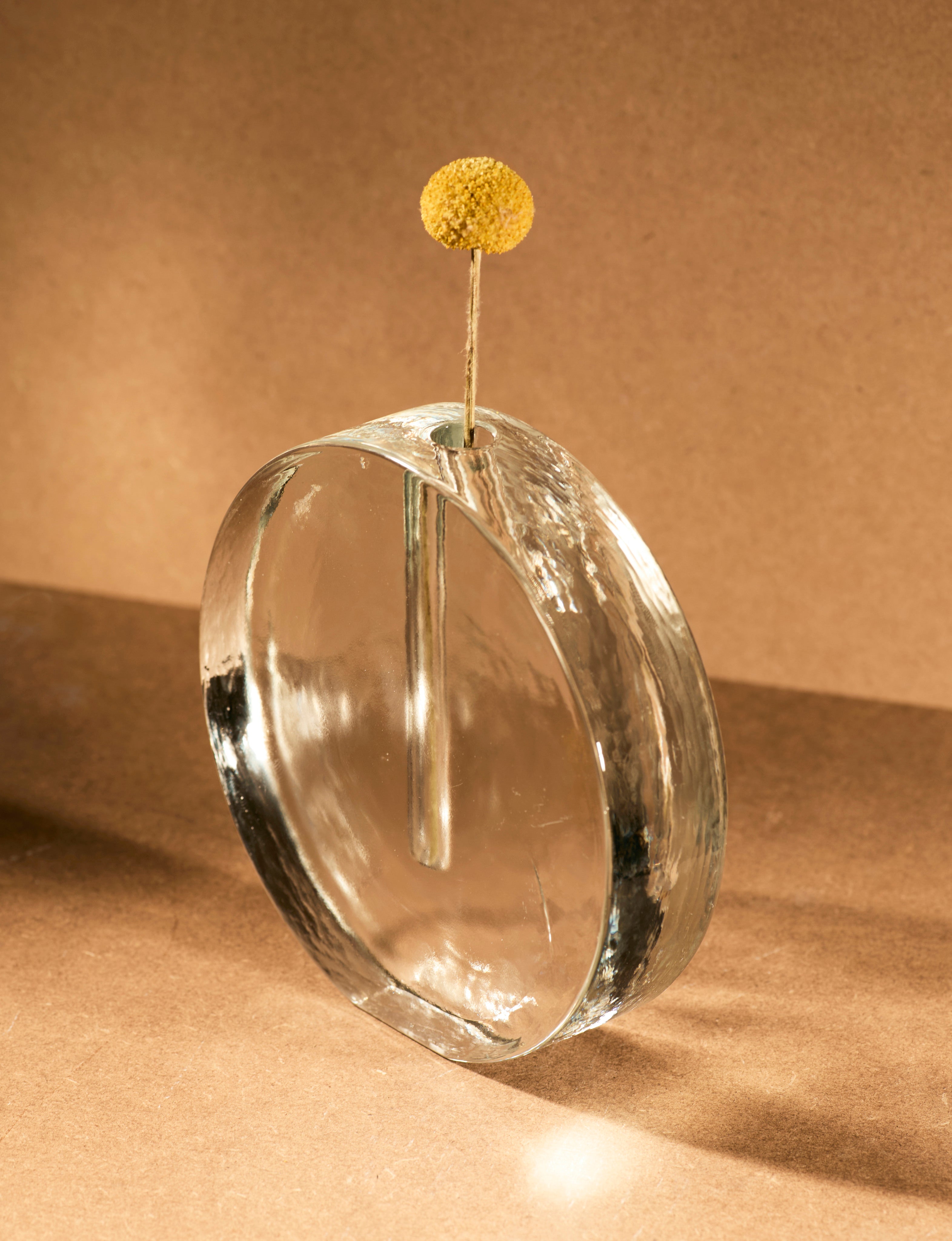 Vintage Scandinavian Clear Vase in Glass — side view highlighting curved glass shape