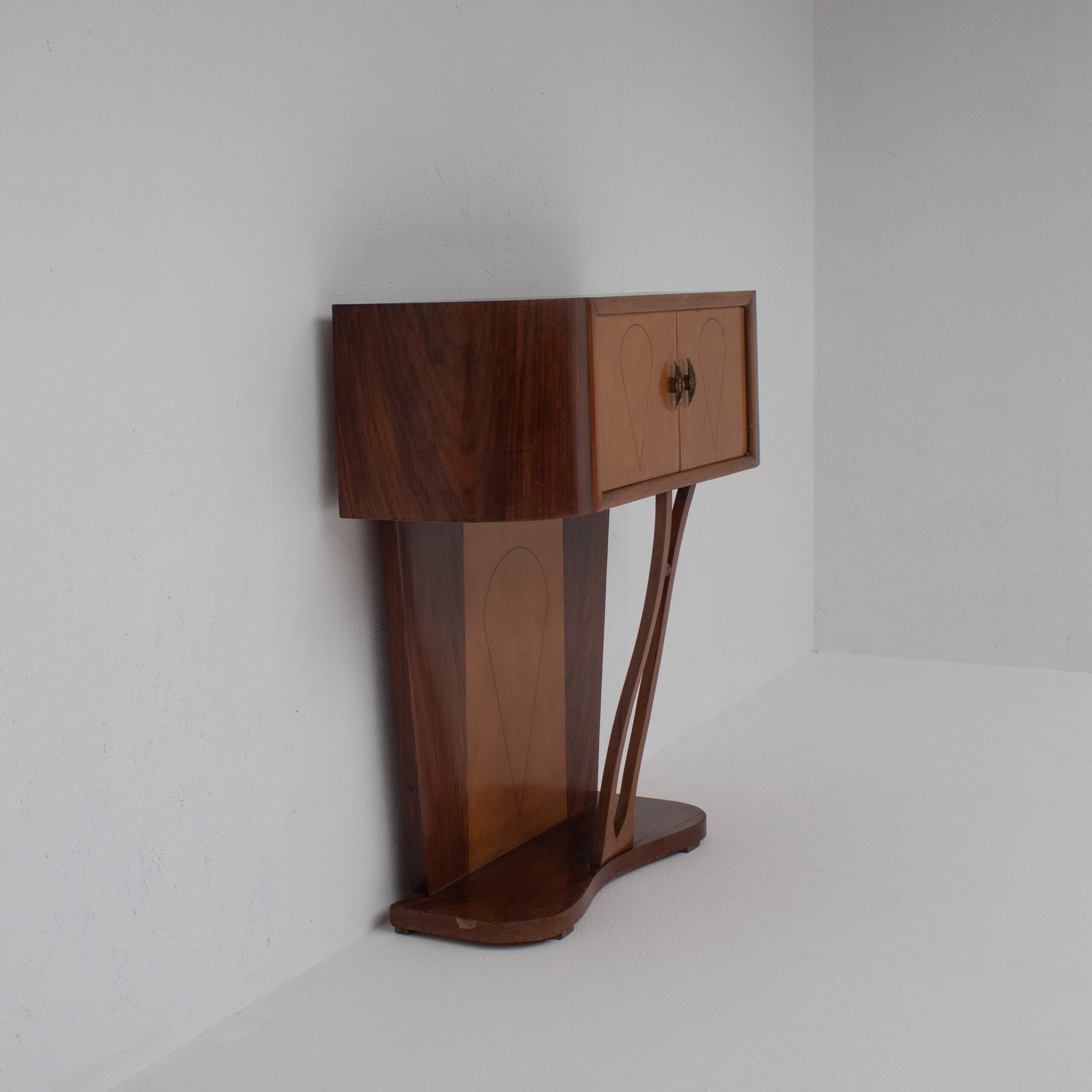 Art Deco Walnut Console with Inlay Details — side angle