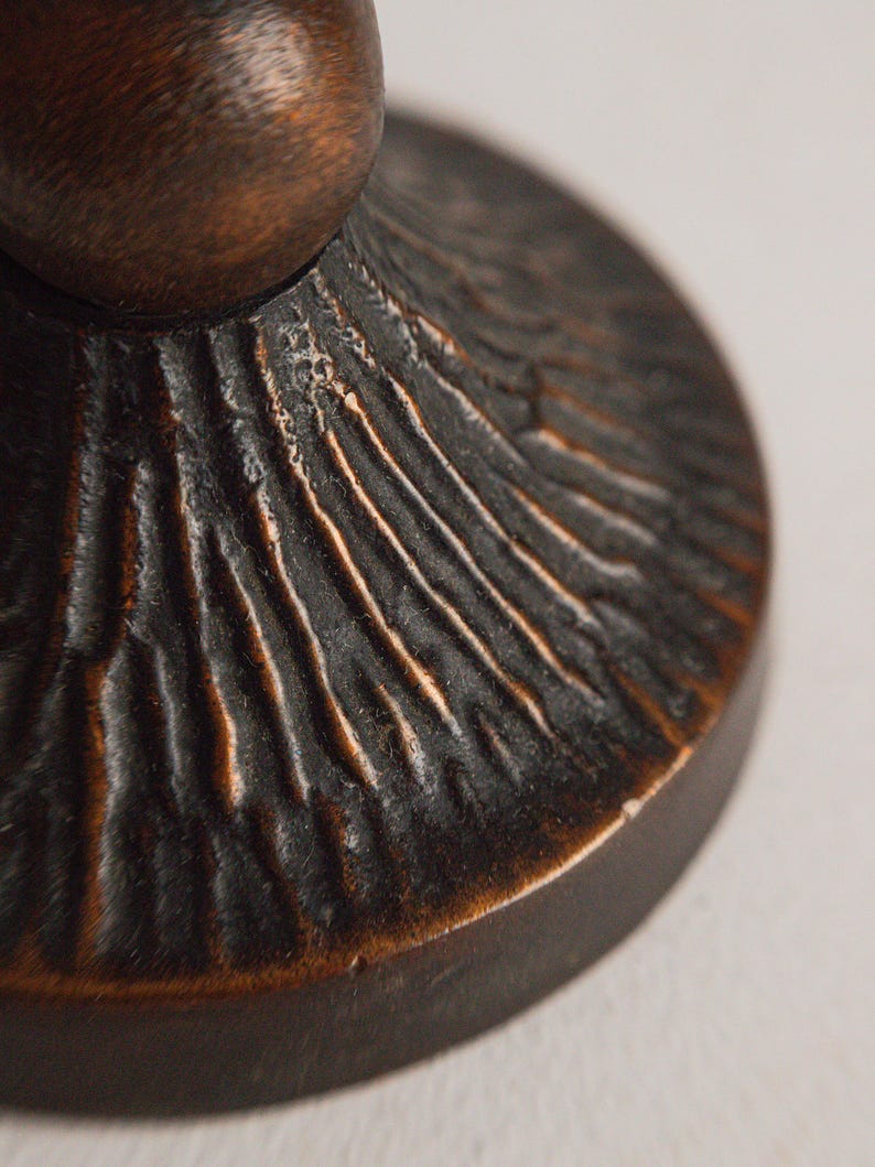 Vintage Polish Metal Candle Holders 1970s- Set of 3 — close-up of textured metal base