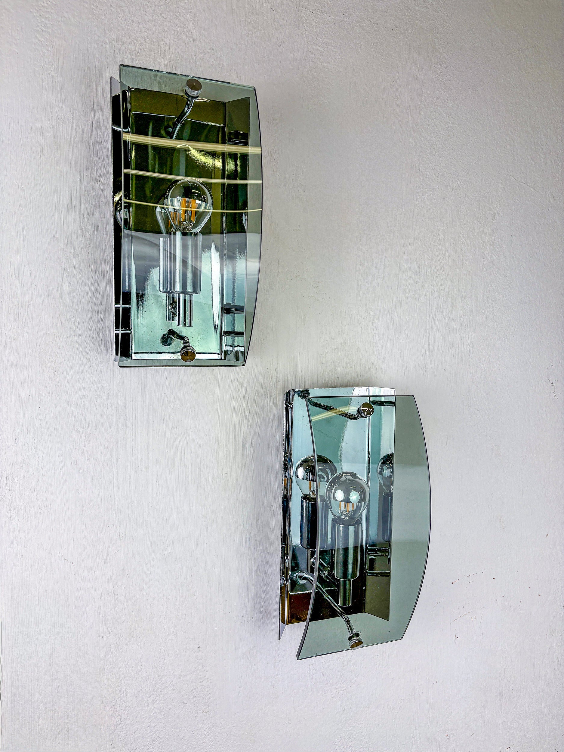 Pair of veca wall lamps, Green Murano glass, italy, Circa 1970's — in context