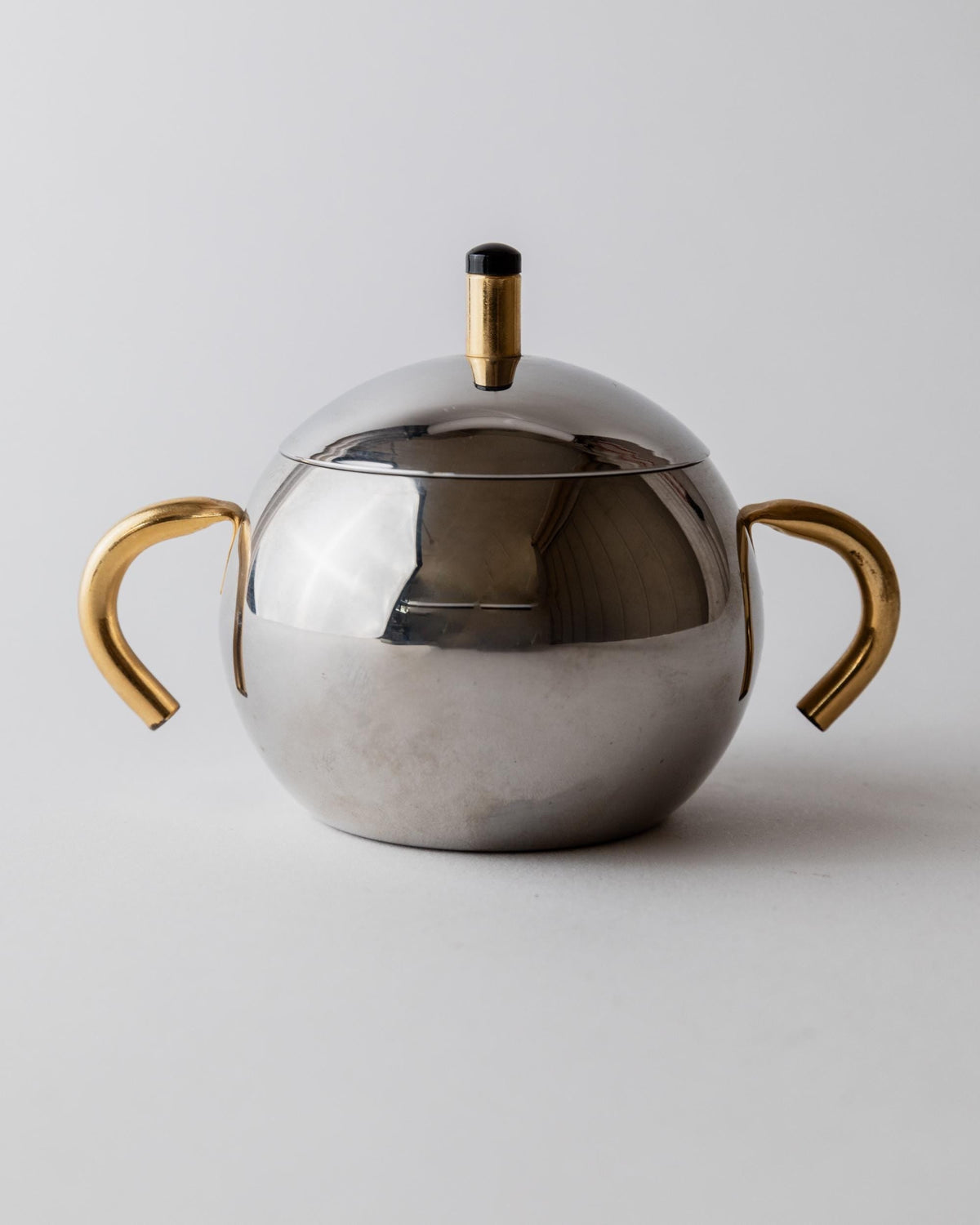 Vintage 1980s Sugar or Jam Bowl Set, Stainless Steel and Brass Serving Bowls, Elegant Postmodern Tableware, Breakfast Set, Gift Idea — side angle