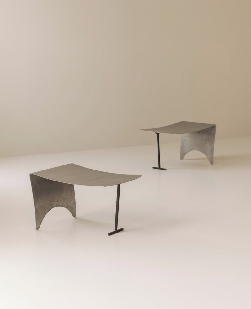 A striking set Modernist curved metal stools from France, dating to the 1980s. by Modern Living | The Oblist