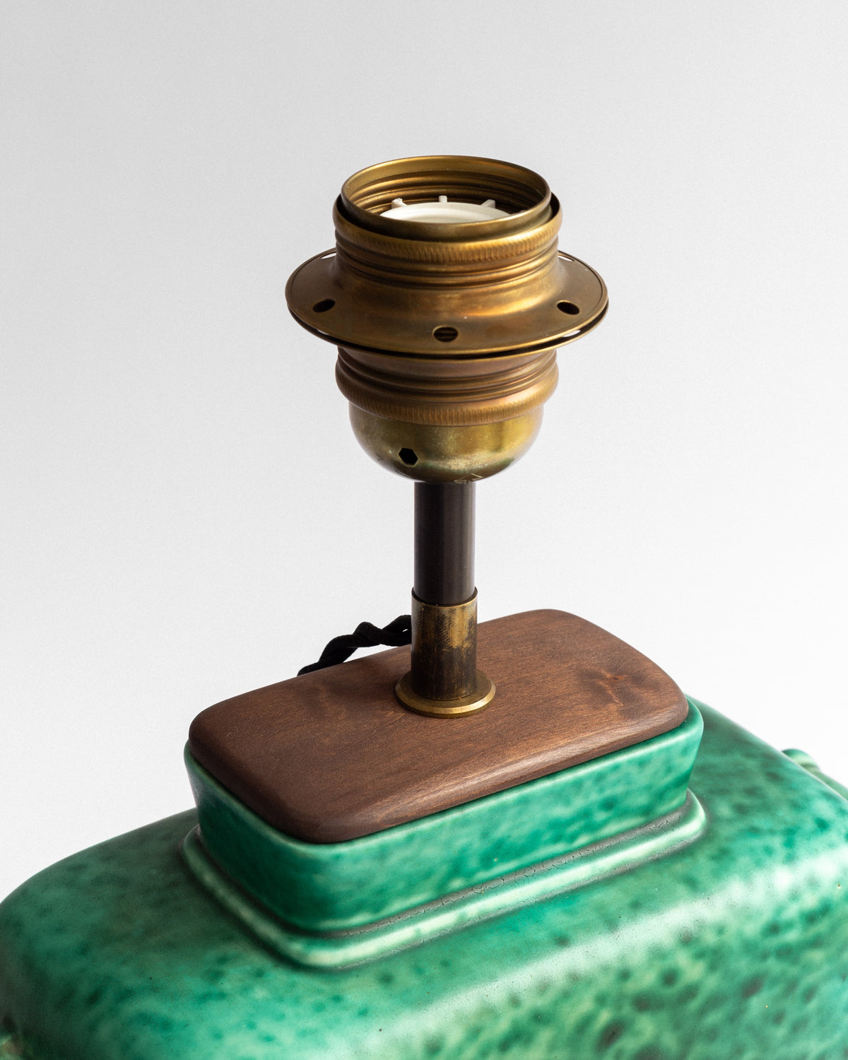 Emerald Stoneware Table Lamp by Wilhelm Kåge, Sweden, 1930s — close-up